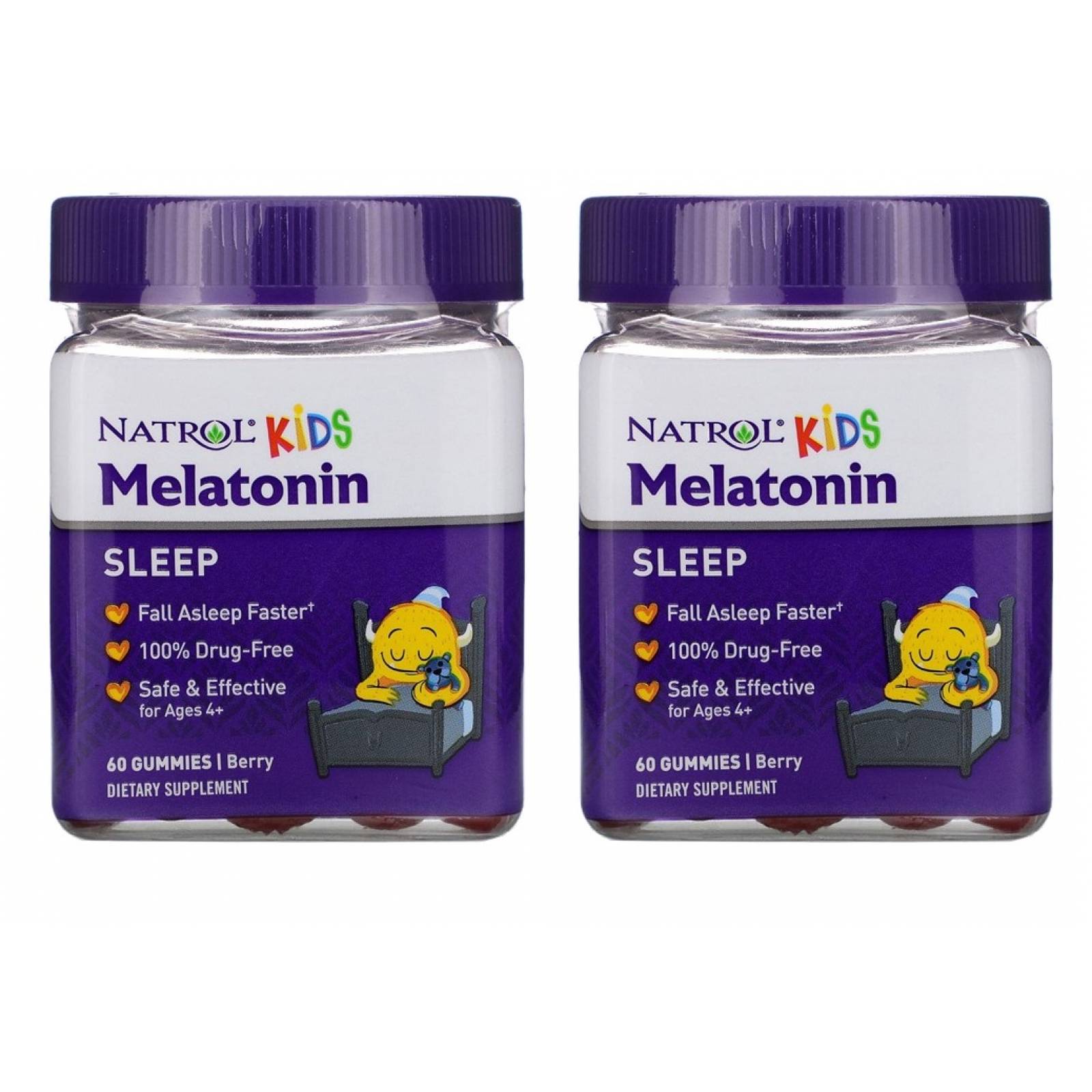2 pz Natrol Melatonin Kids Sleep, Berry Edad +4, 60 Gomitas
