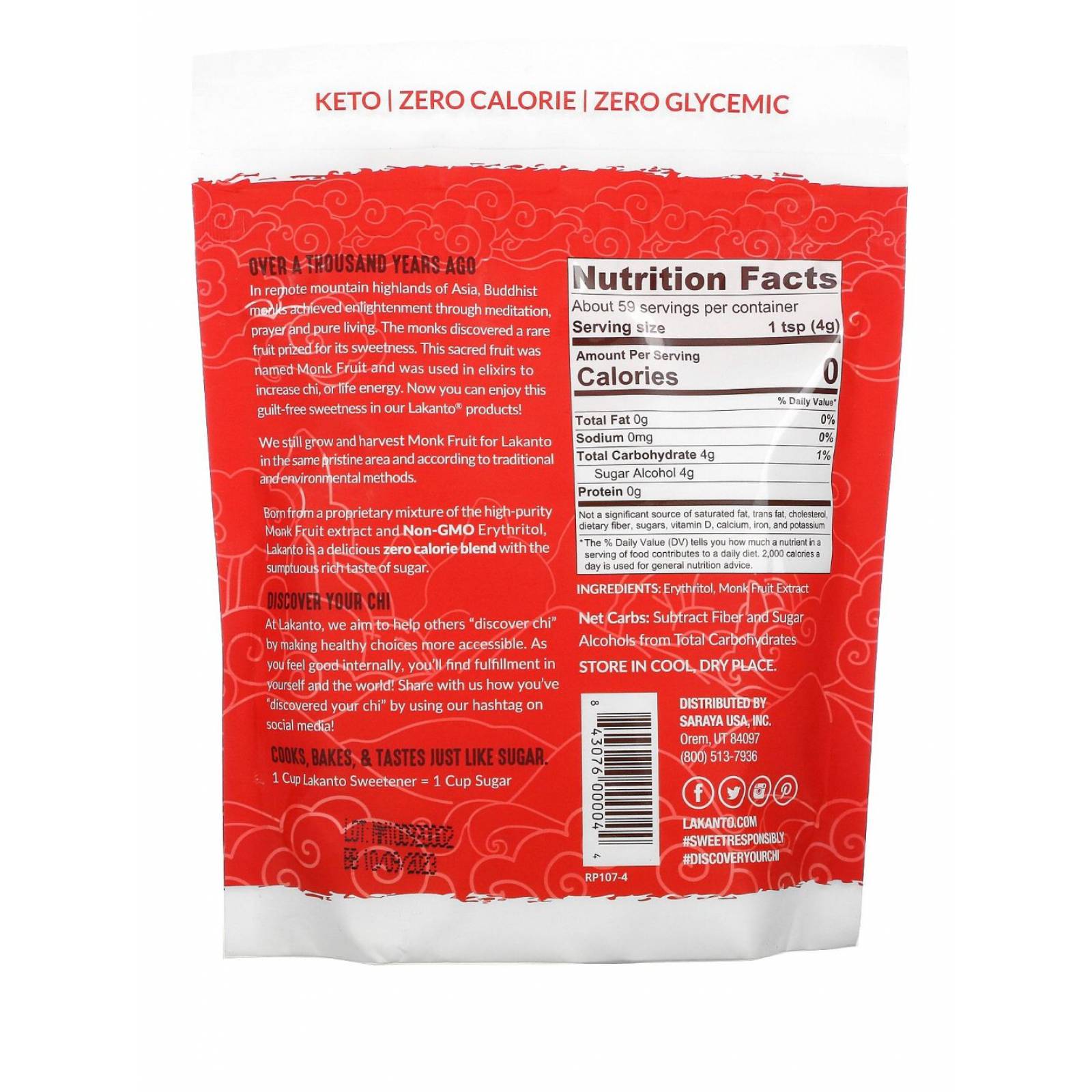 2 pz Lakanto Monkfruit Sweettener Clasico, Fruto del Monje 235gr