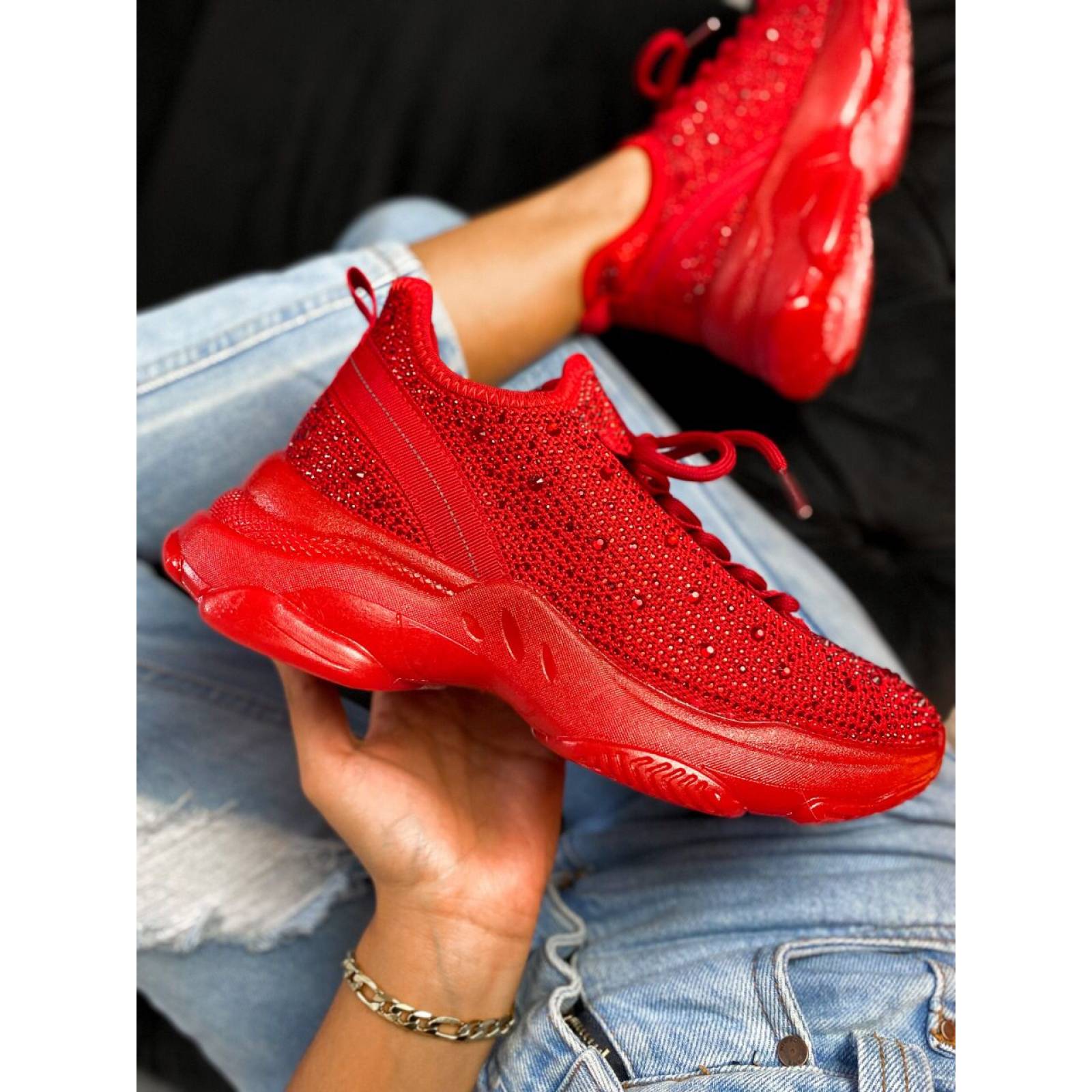 Tenis Sneakers con brillos Casual para Mujer Hanna MX Genova Red