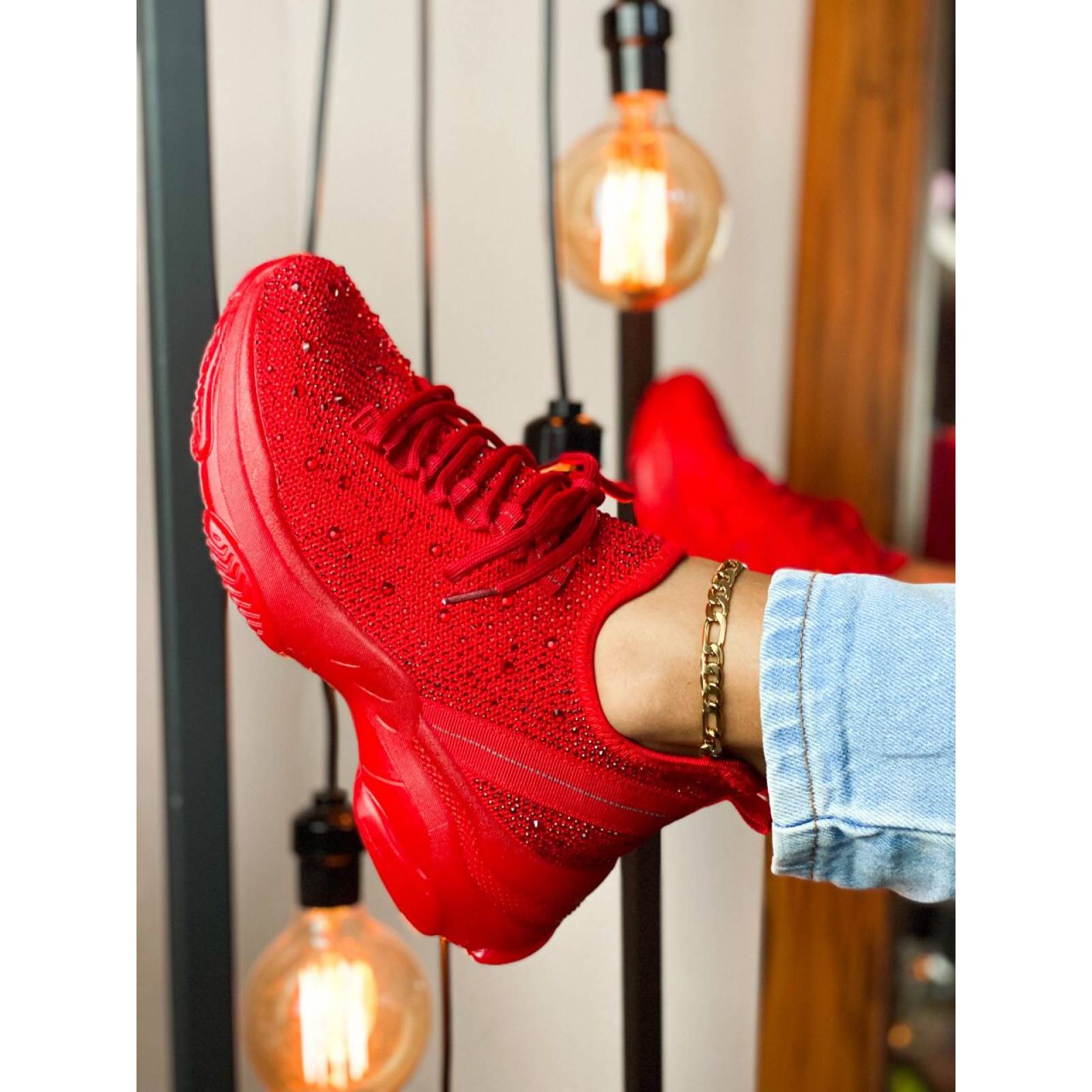 Tenis Sneakers con brillos Casual para Mujer Hanna MX Genova Red