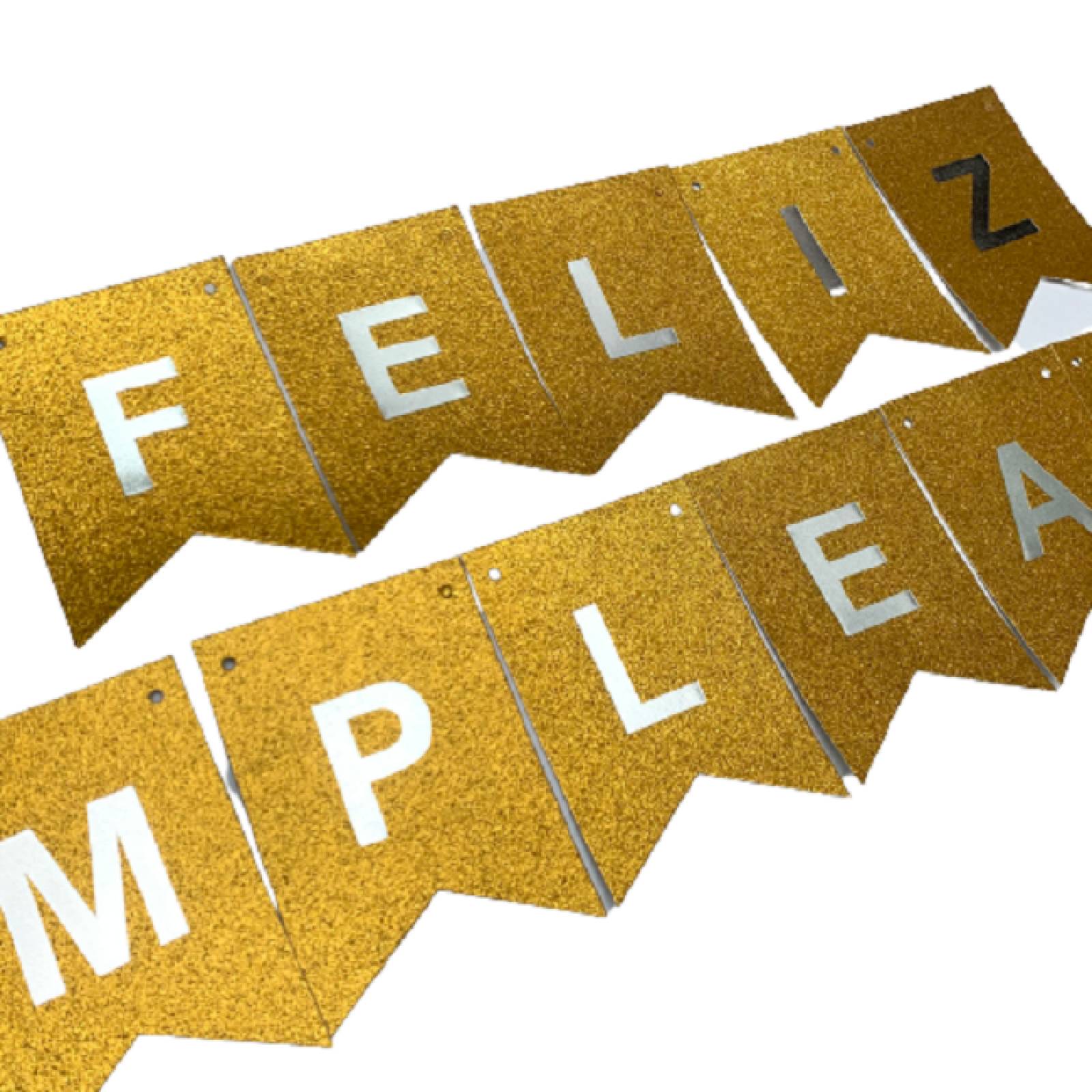 Guia De Banderines Banner Guirnalda Feliz Cumpleaños Dorado Brillos.