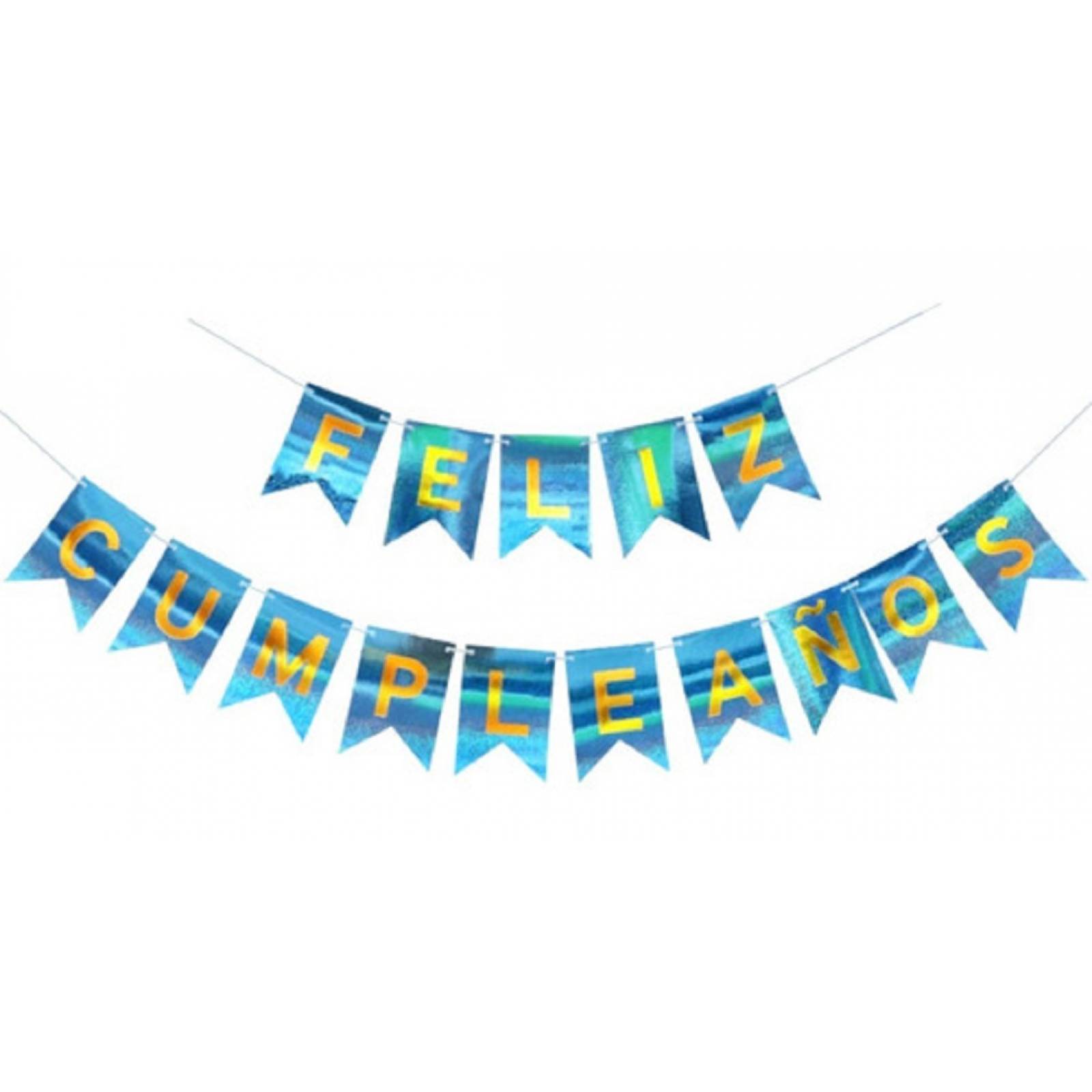Guia De Banderines Banner Guirnalda Feliz Cumpleaños Azul Brillos.