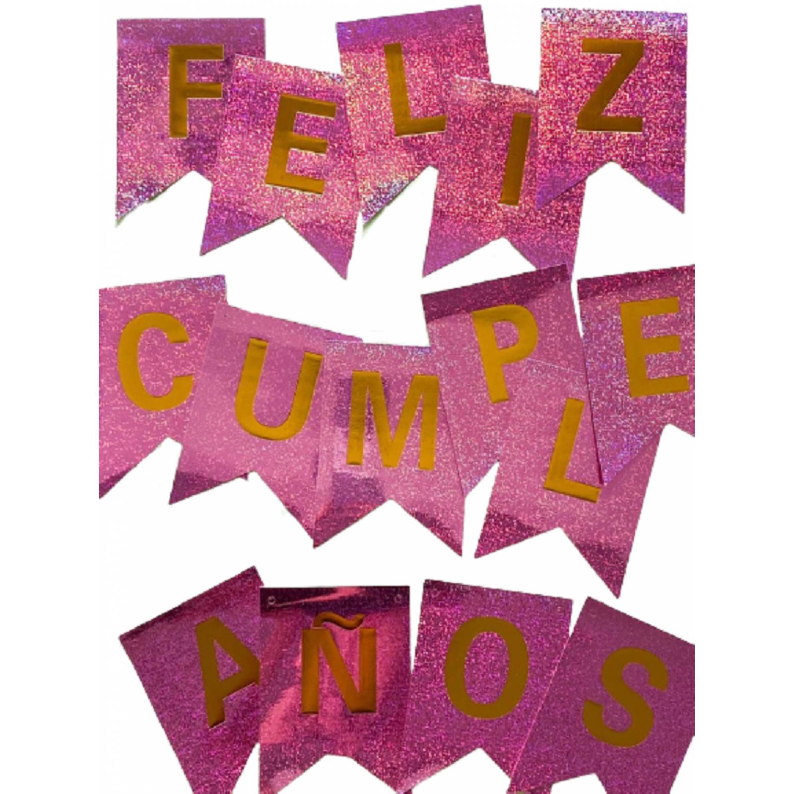 Guia De Banderines Banner Guirnalda Feliz Cumpleaños Rosa Brillos.