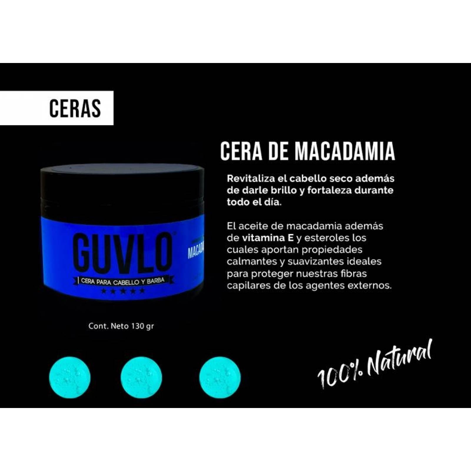 Cera Para Hombre Guvlo, Cabello Barba Y Bigote 150 Gr Macadamia