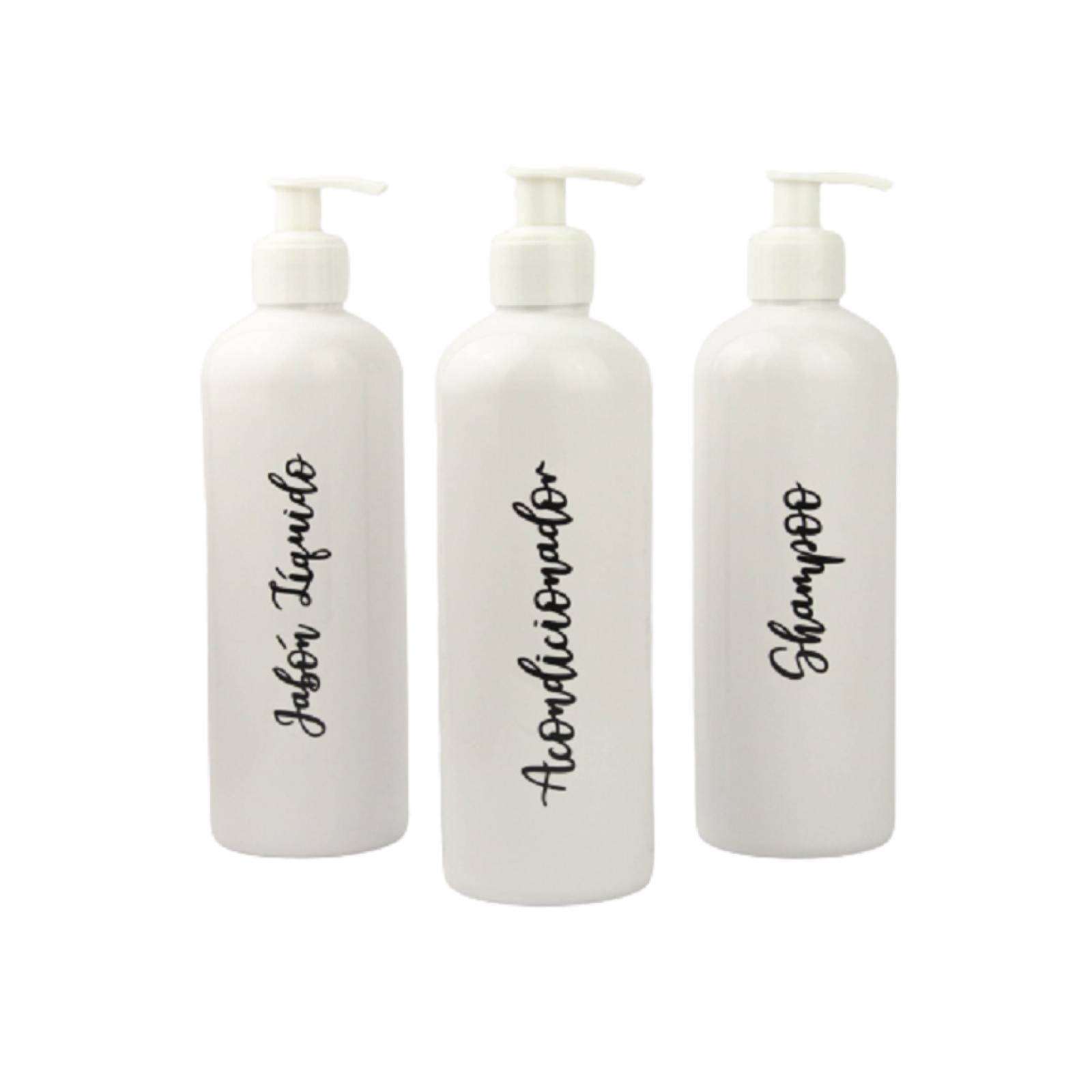 Kit Dosificador y Dispensador Jabon, Shampoo, Acondicionador 1Lt Blanco