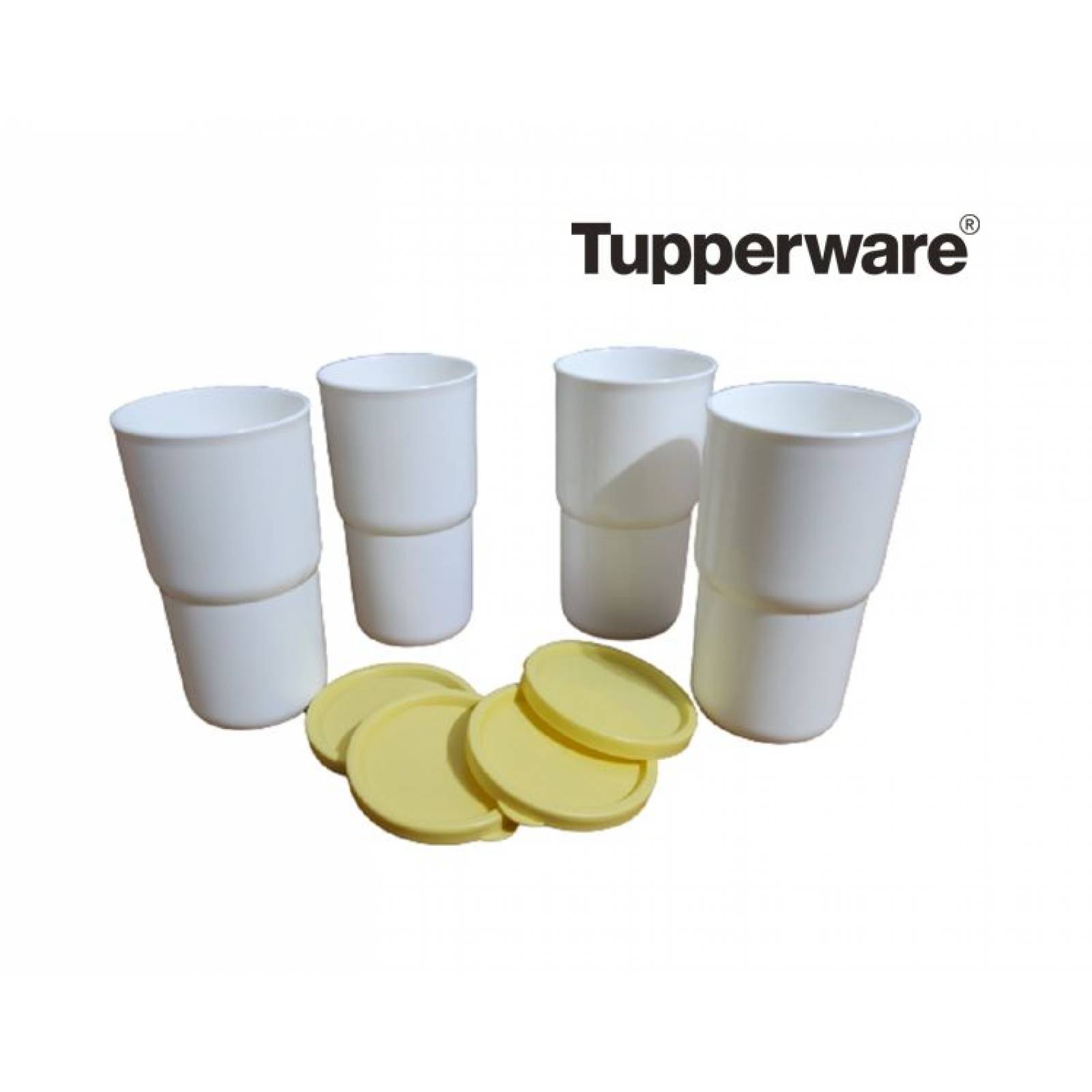 Set 4 pz Vasos Caribe Mediano con Tapa Tupperware Amarillo