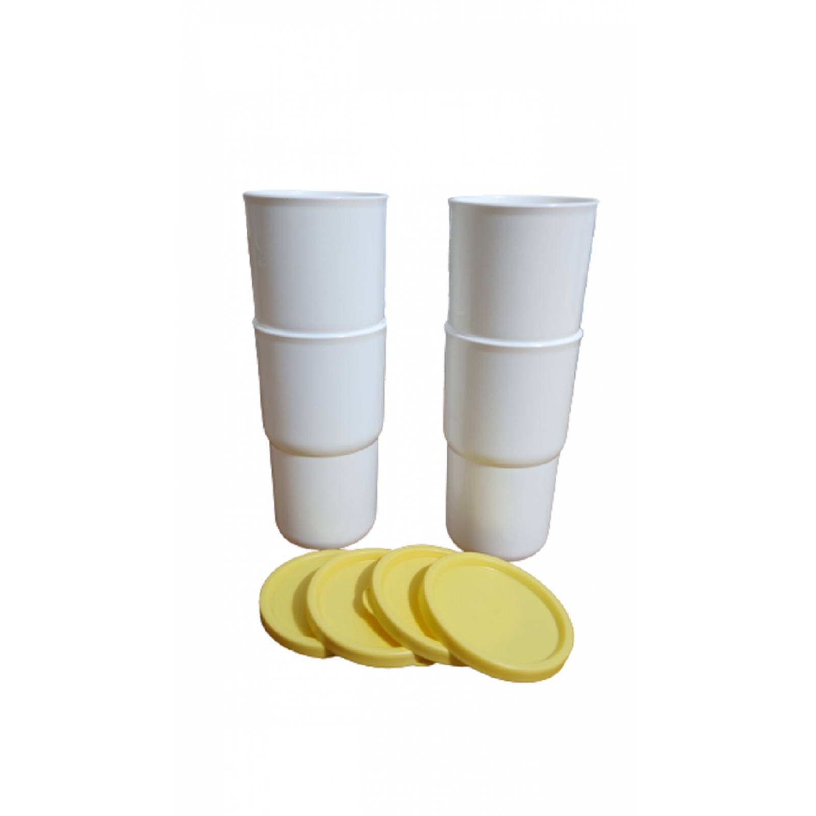 Set 4 pz Vasos Caribe Mediano con Tapa Tupperware Amarillo
