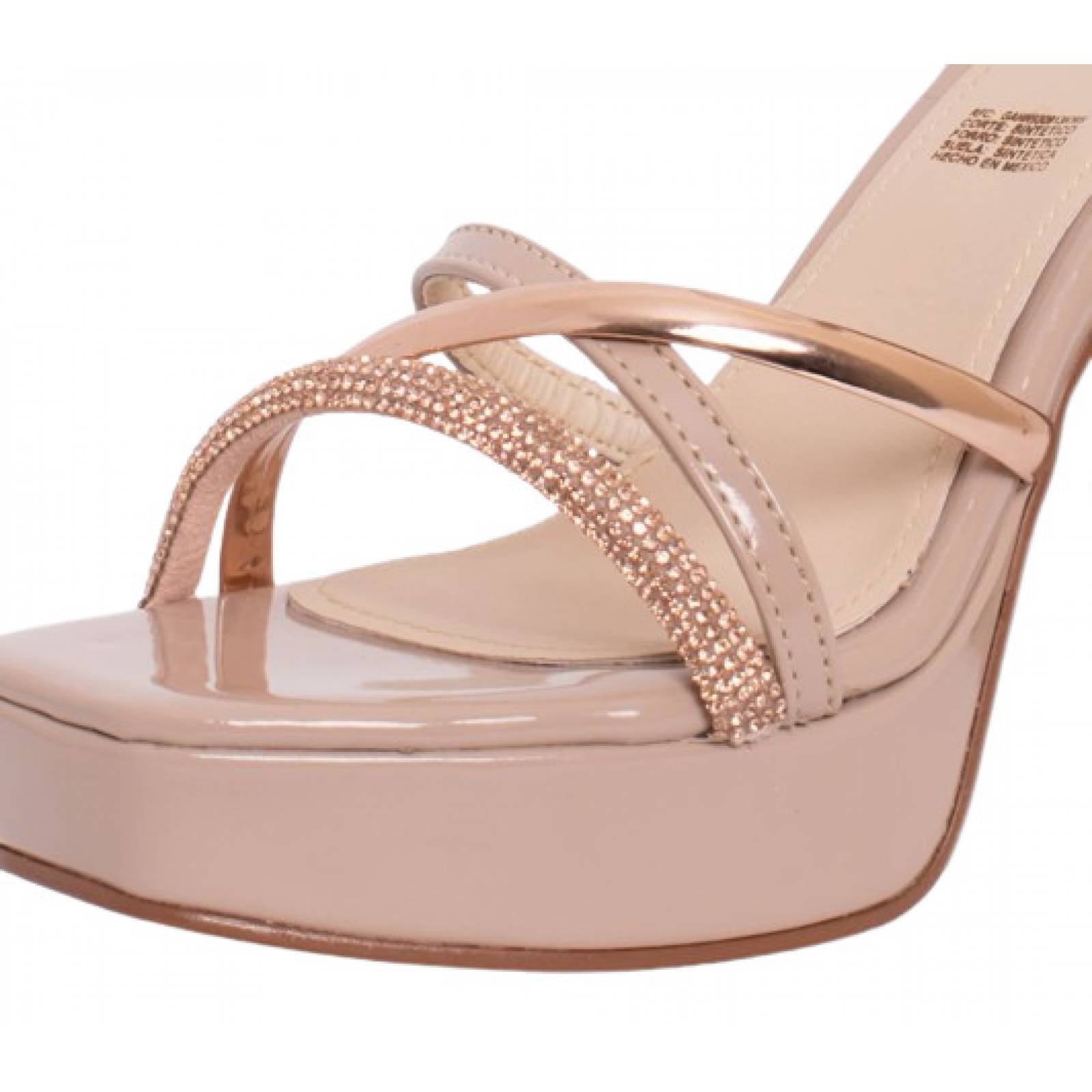 Zapatilla Sandalia de tacon Ancho con Brillos Casual para Mujer NG Mod.330 Nude