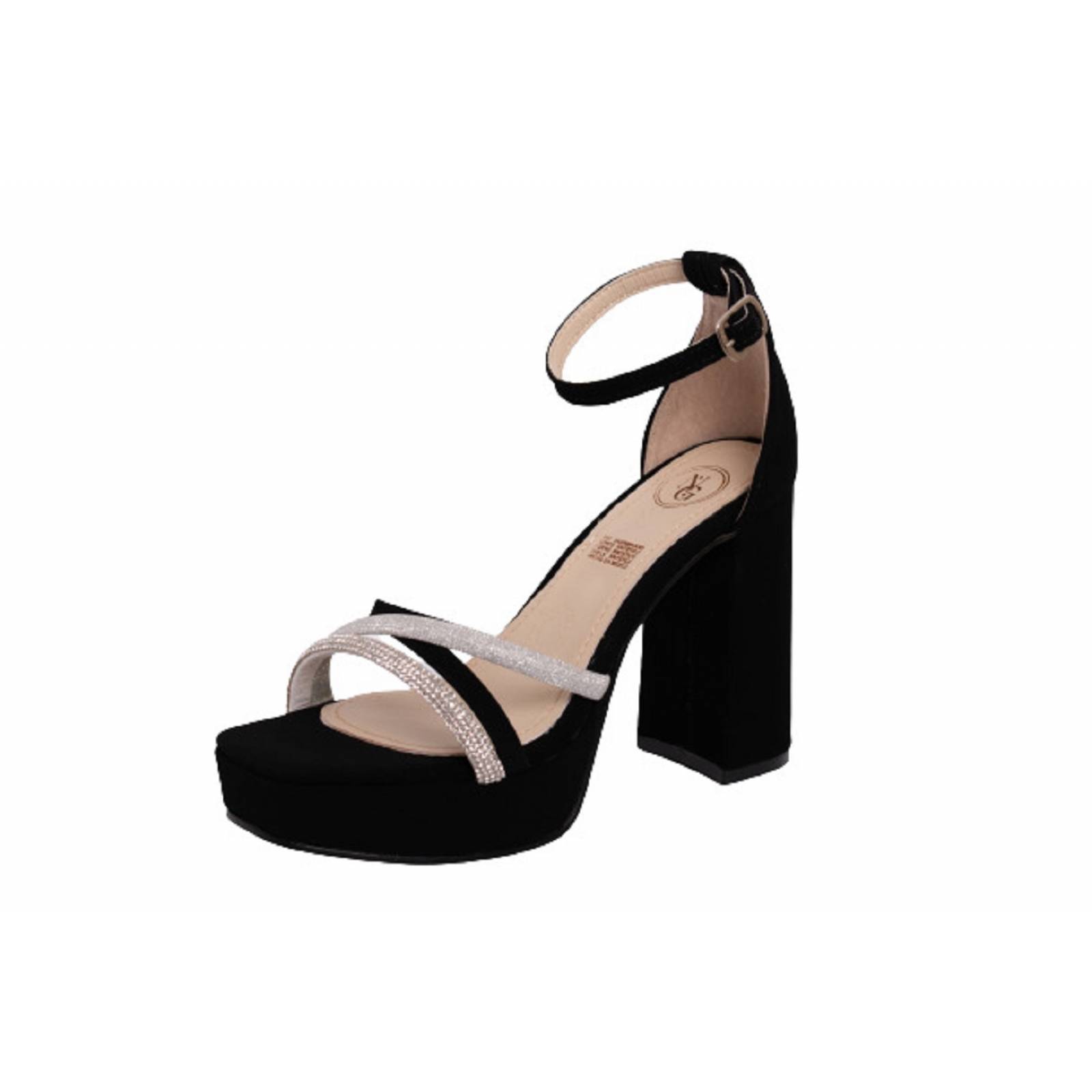 Zapatilla Sandalia de tacon Ancho con Brillos Casual para Mujer NG Mod.330 Black