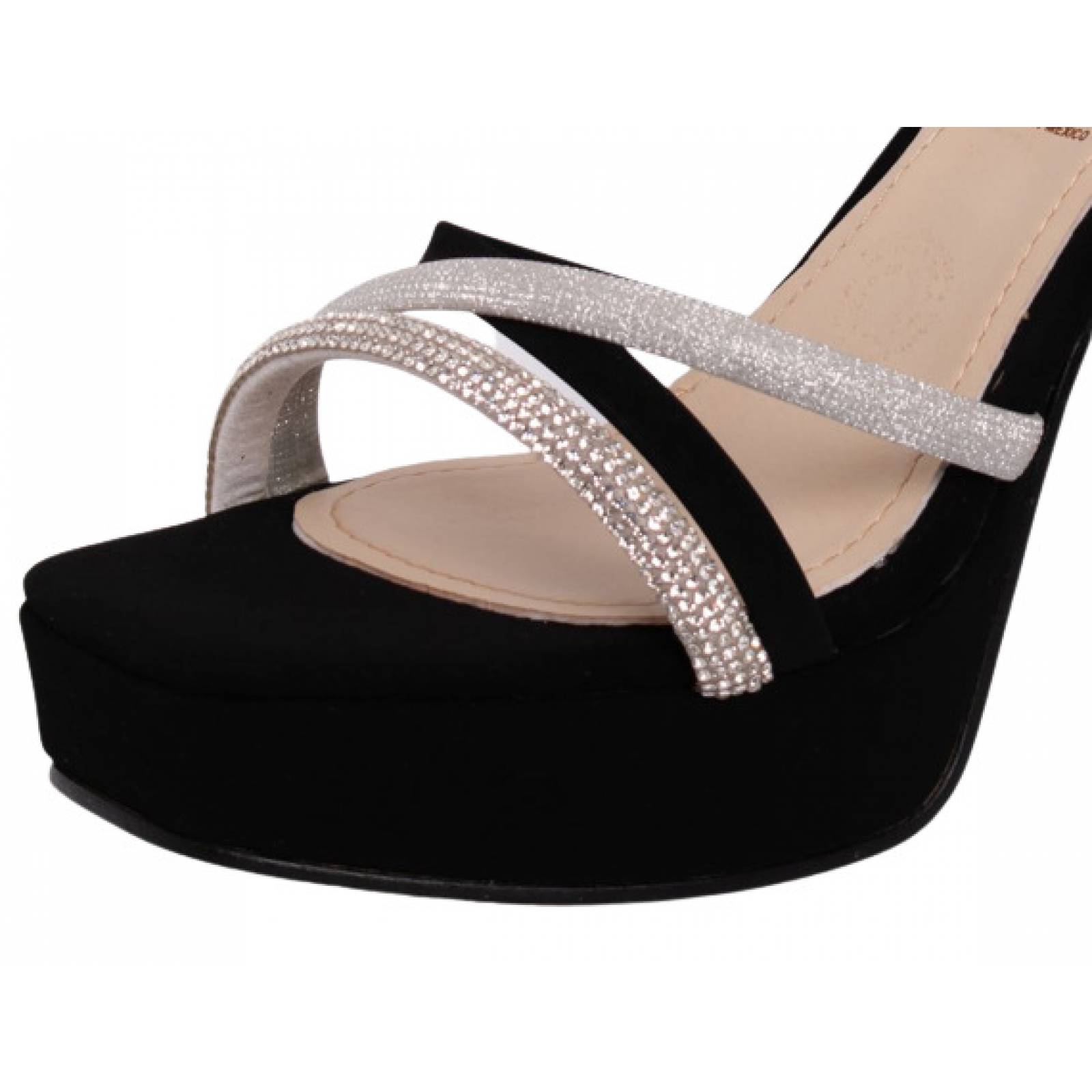 Zapatilla Sandalia de tacon Ancho con Brillos Casual para Mujer NG Mod.330 Black
