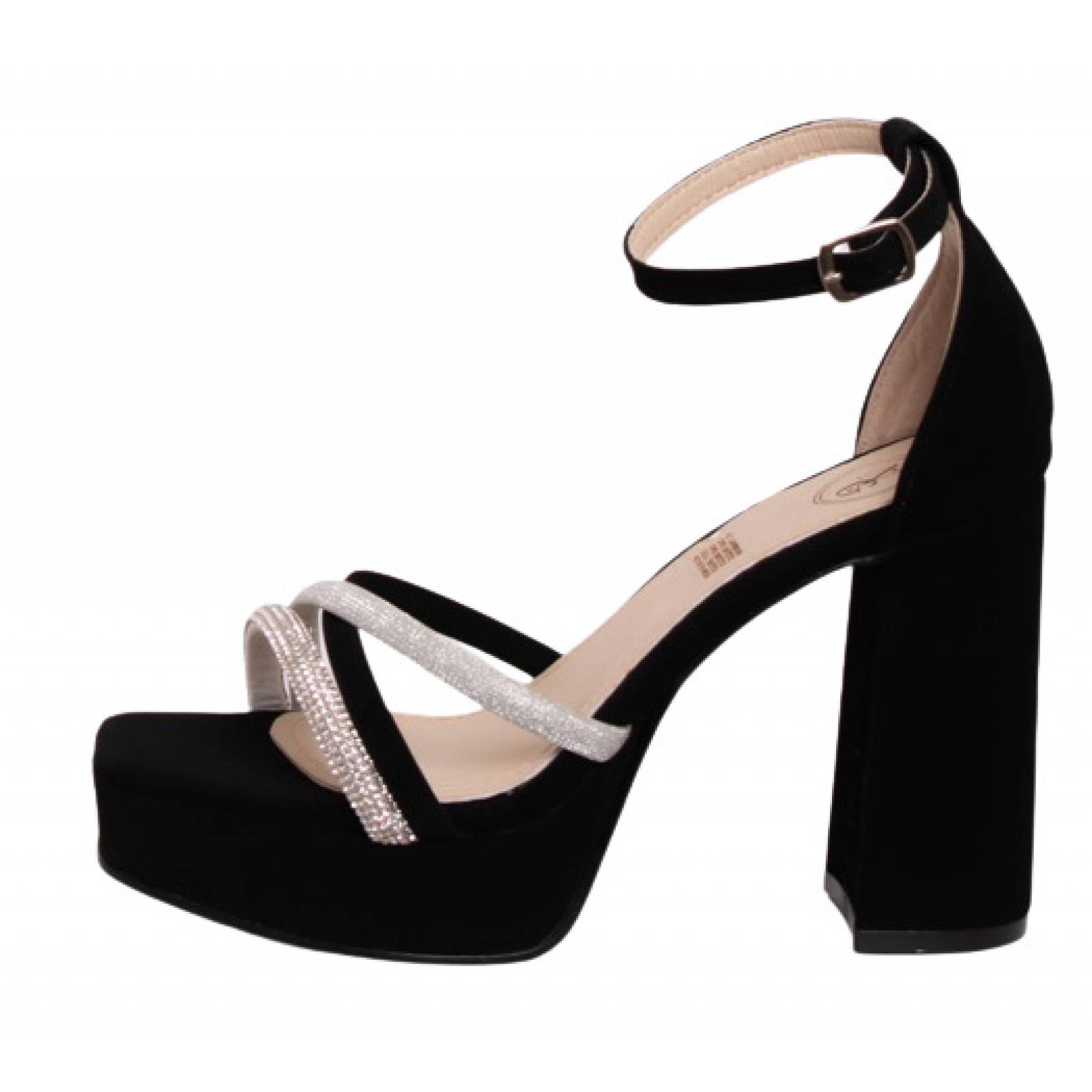 Zapatilla Sandalia de tacon Ancho con Brillos Casual para Mujer NG Mod.330 Black