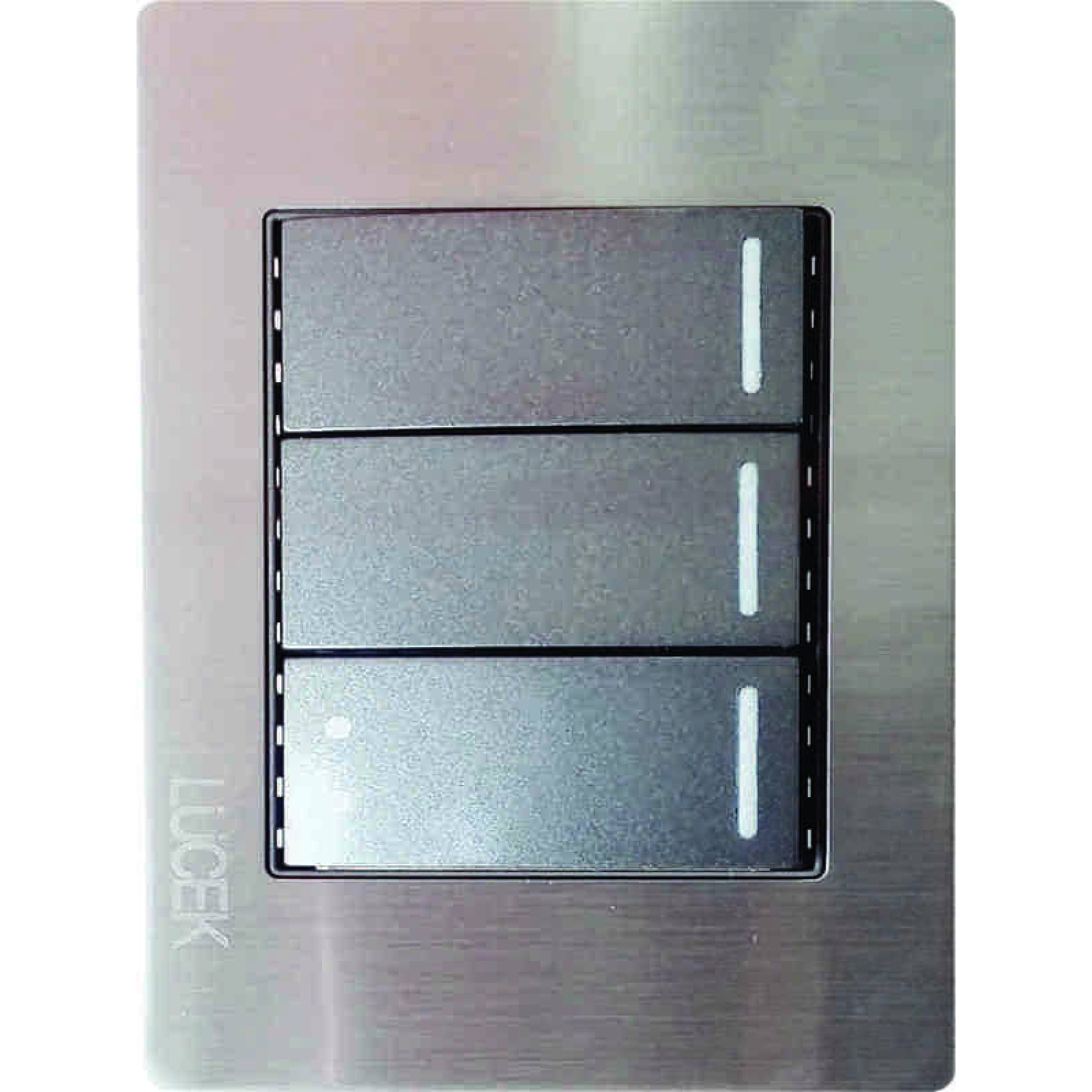 DOBLE APAGADOR SENCILLO MÁS APAGADOR ESCALERA GRIS CON PLACA LUCEK PREMIUM BP03/3-M/A