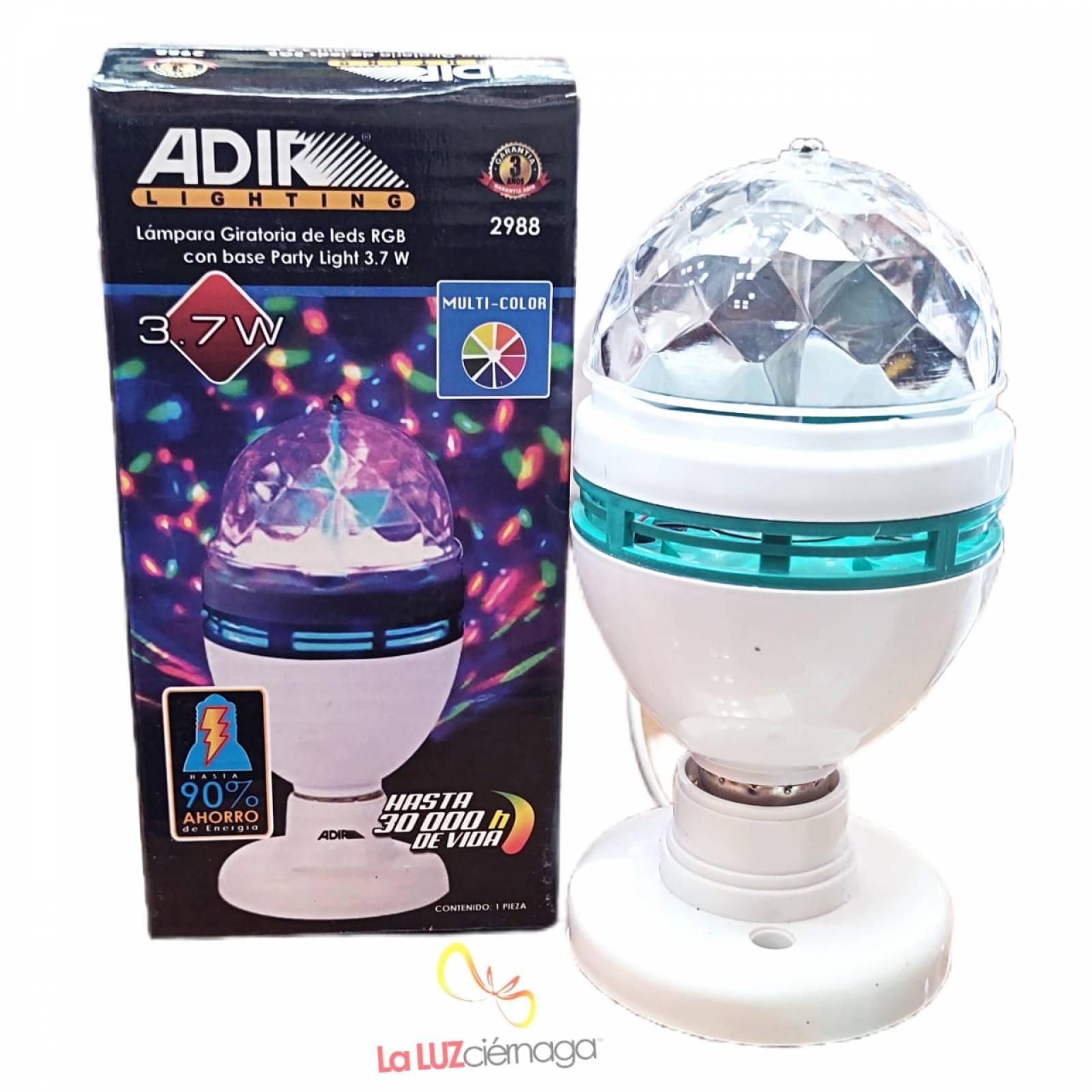 Lámpara LED Giratoria RGB para Fiestas y Reuniones - Marca Adir - Modelo  2989. – Ferreabasto