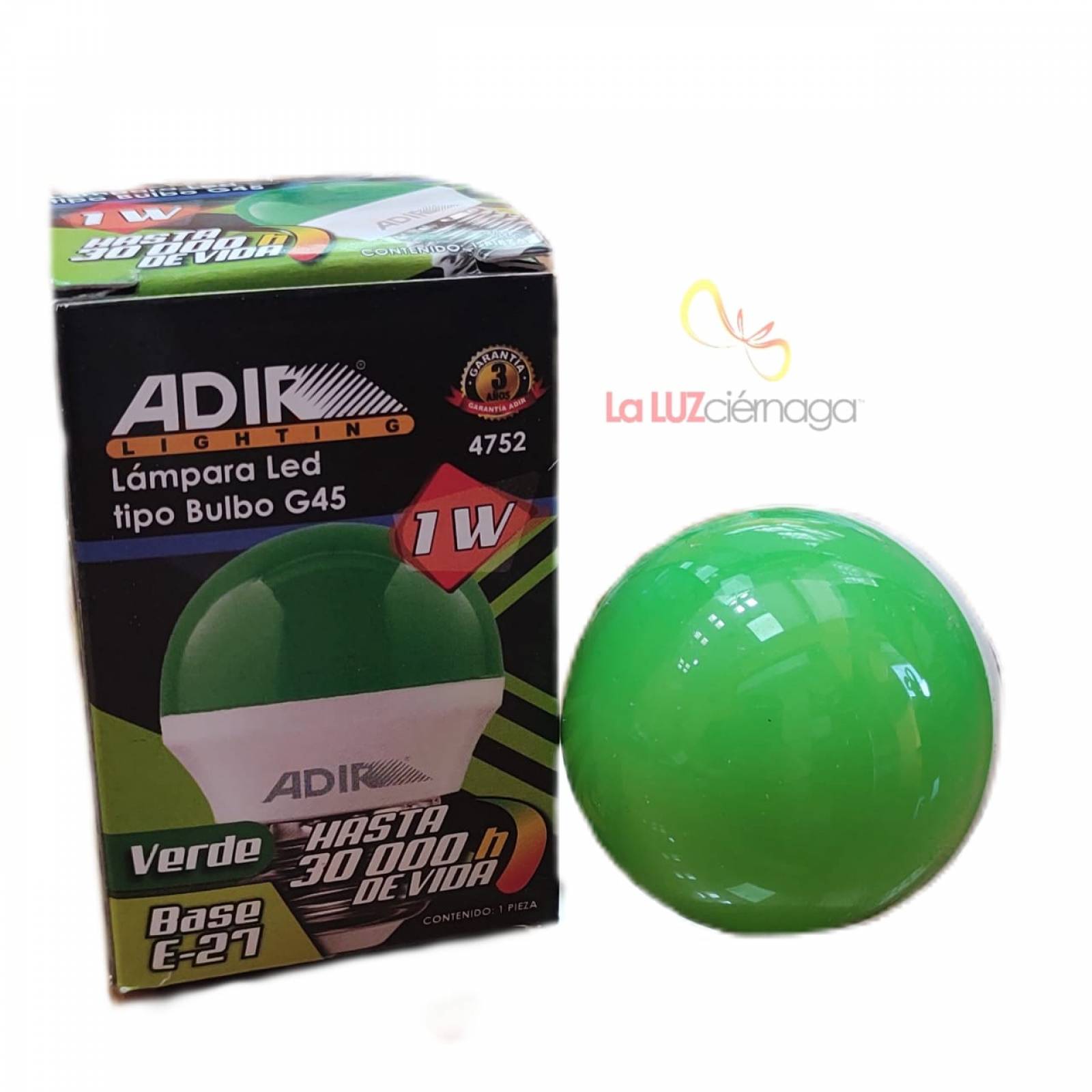 Foco Led Tipo Bulbo G45 1W Verde 4752 Adir