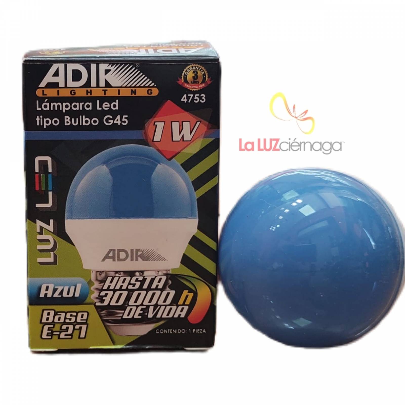 FOCO LED TIPO BULBO G45 1W AZUL 4753 ADIR