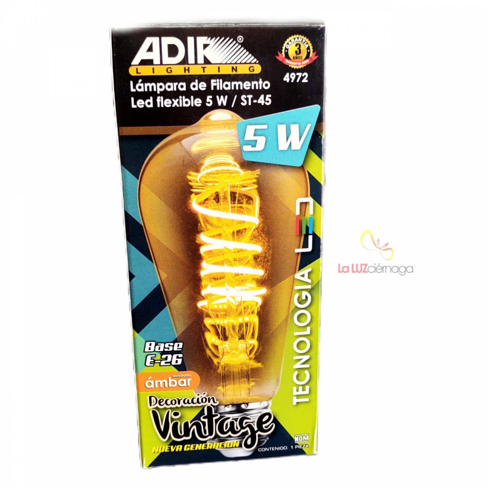 FOCO VINTAGE FILAMENTO DE LED ACABADO AMBAR BASE E-26 ADIR