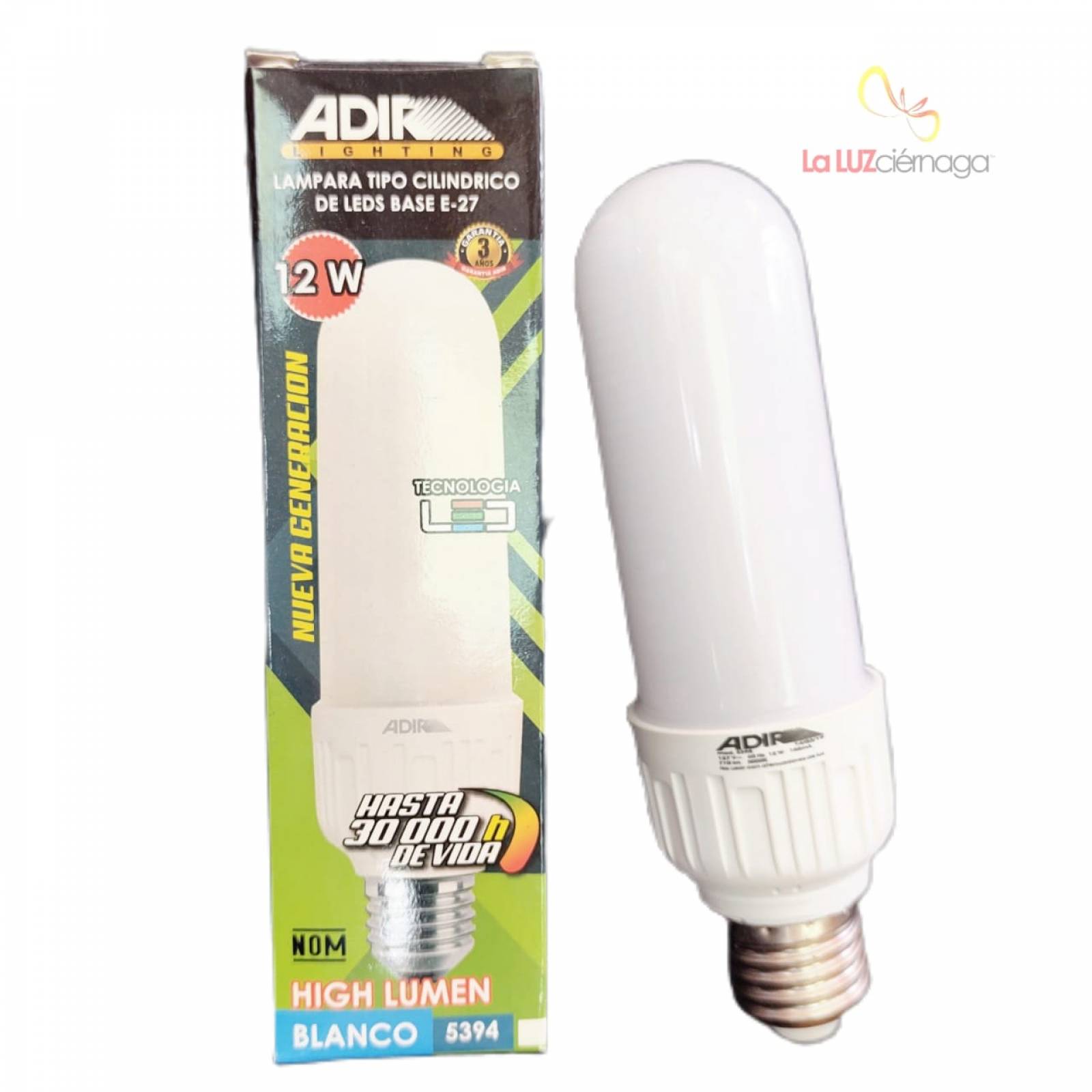 FOCO LED TIPO CILINDRICO 12W LUZ BLANCA BASE E-27  5390 ADIR