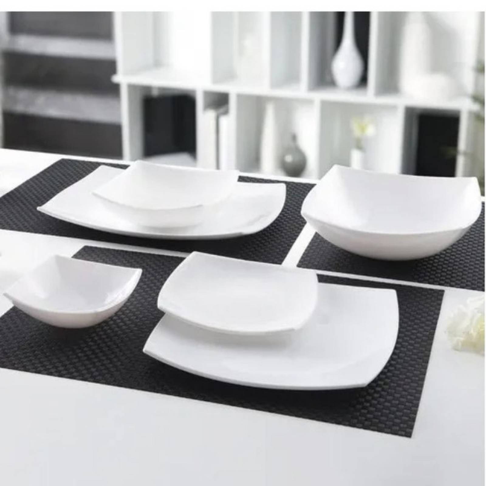 Luminarc 307-5198/5200E  Vajilla Blanca Cuadrada Moderna de Vidrio Opal Resistente con 12 piezas para 4 Personas