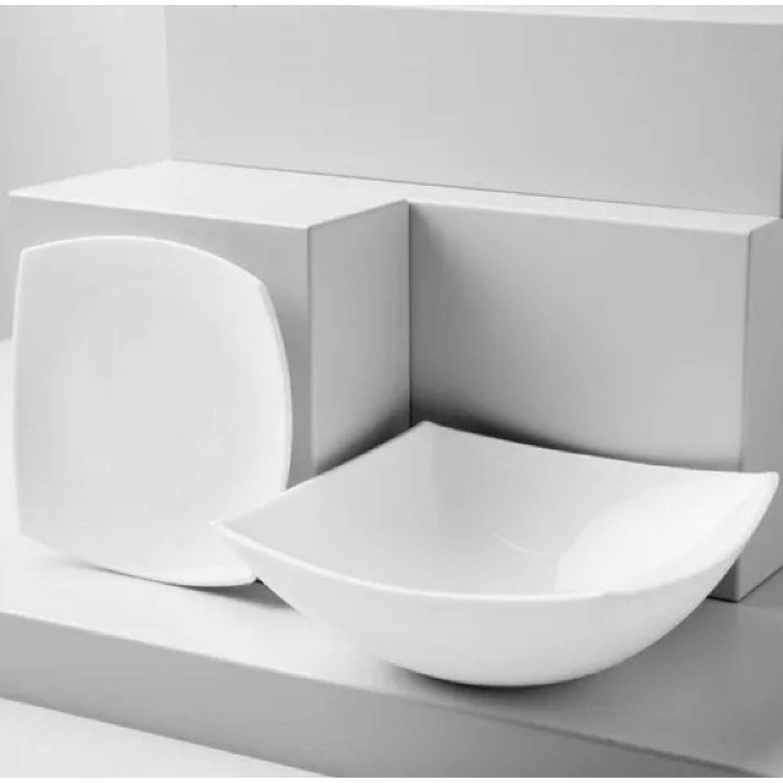 Luminarc 307-5198/5200E  Vajilla Blanca Cuadrada Moderna de Vidrio Opal Resistente con 12 piezas para 4 Personas