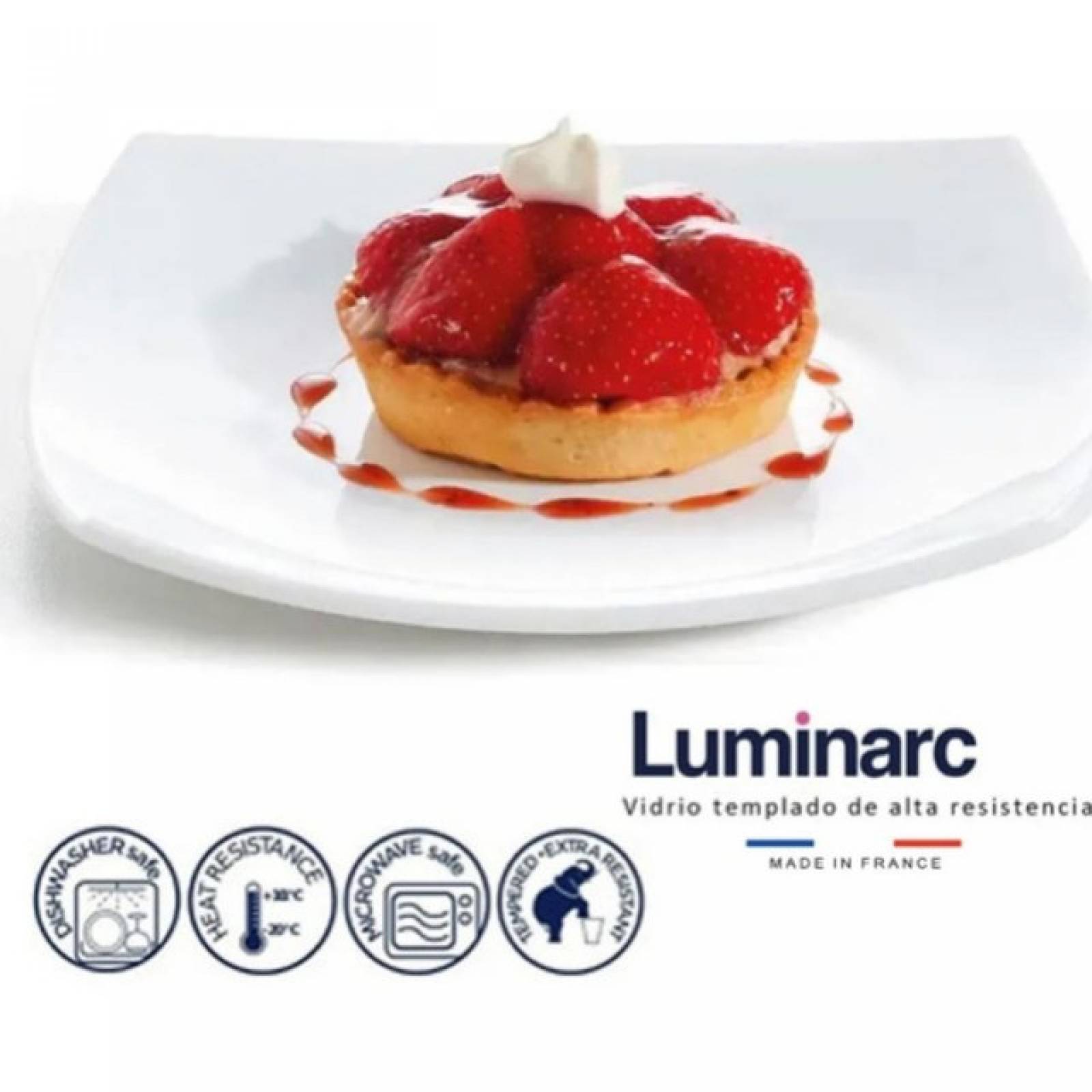 Luminarc 307-5198/5200E  Vajilla Blanca Cuadrada Moderna de Vidrio Opal Resistente con 12 piezas para 4 Personas