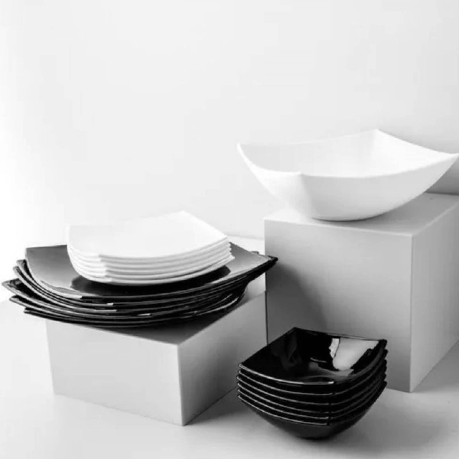 Luminarc 307-5198/5200E  Vajilla Blanca Cuadrada Moderna de Vidrio Opal Resistente con 12 piezas para 4 Personas