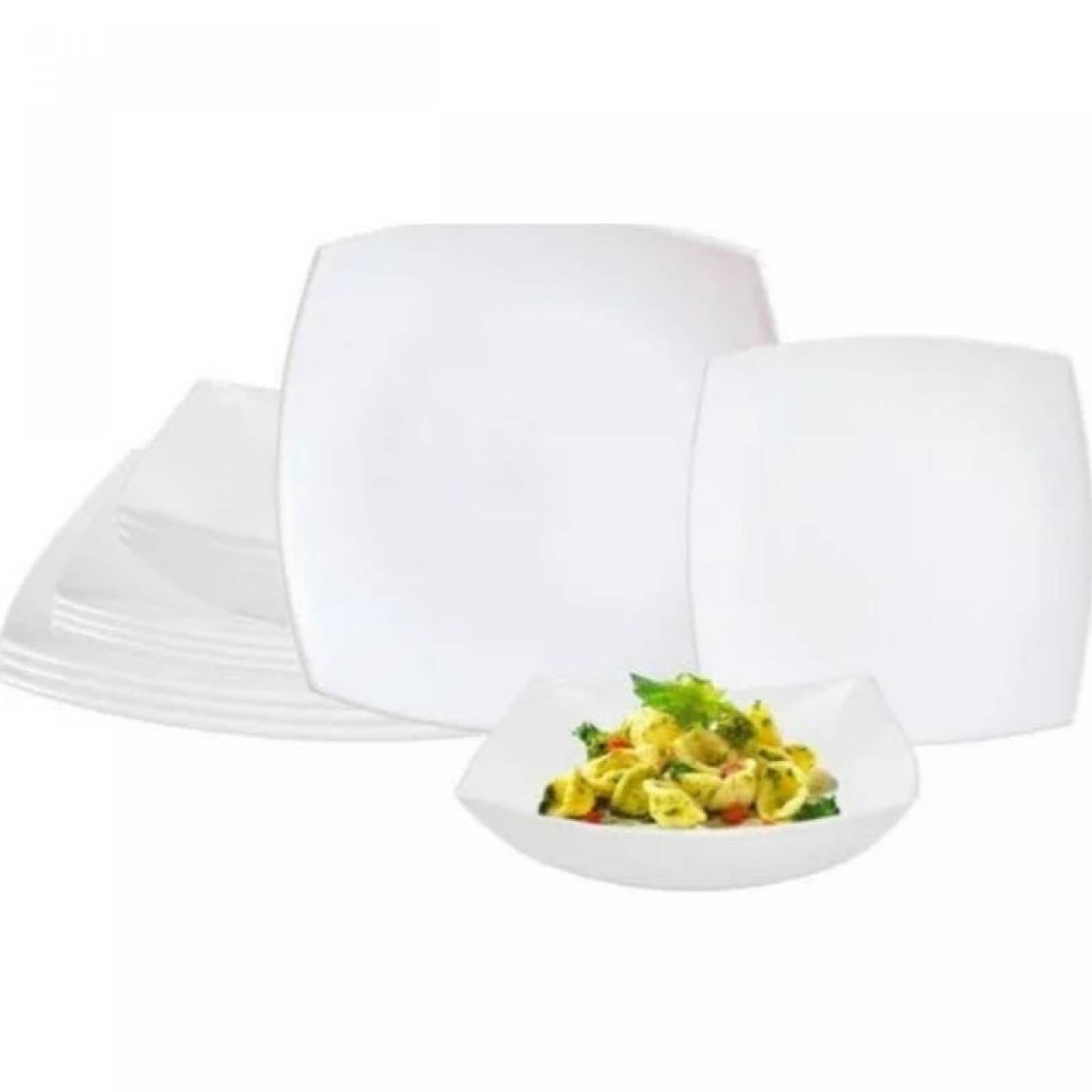 Luminarc 307-5198/5200E  Vajilla Blanca Cuadrada Moderna de Vidrio Opal Resistente con 12 piezas para 4 Personas