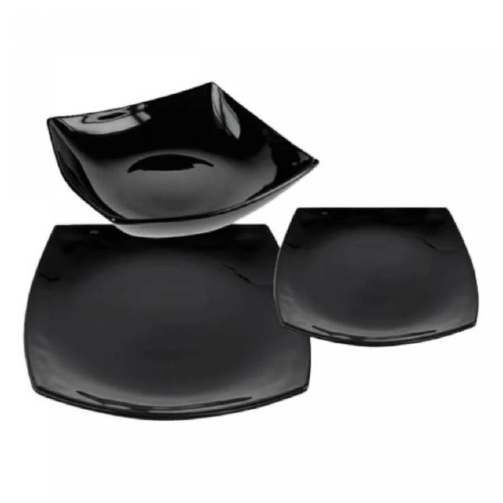 Luminarc 307-5201/5203E Vajilla Negra Cuadrada Moderna Resistente 12 piezas para 4 Personas