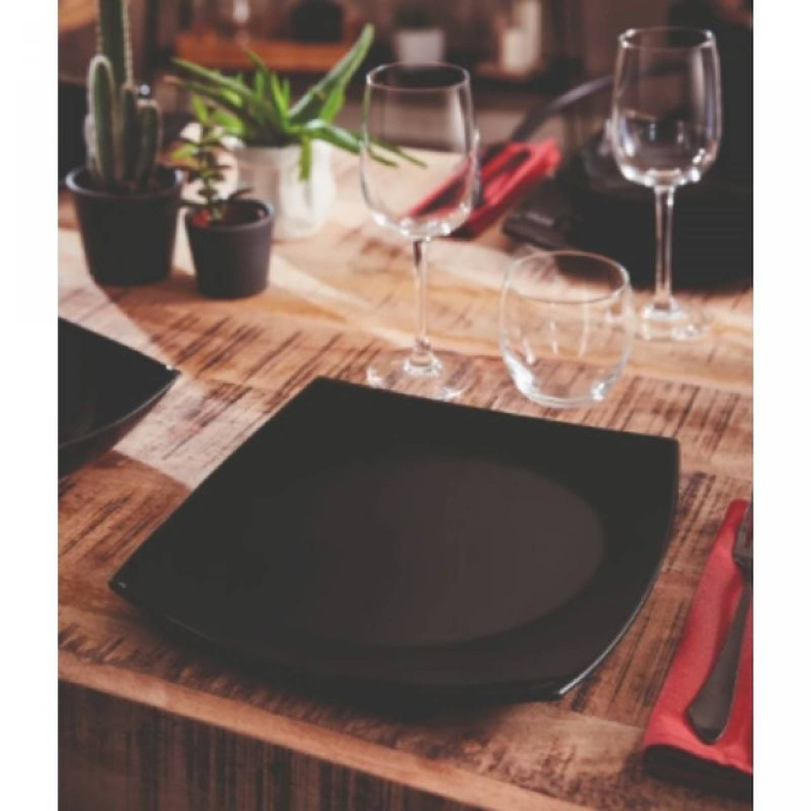 Luminarc 307-5201/5203E Vajilla Negra Cuadrada Moderna Resistente 12 piezas para 4 Personas