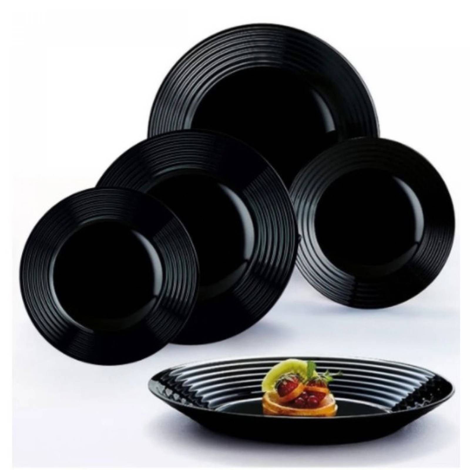 Luminarc 307-5483/5486E Vajilla Moderna Negra modelo Harena para 4 Personas de Vidrio con 12 piezas