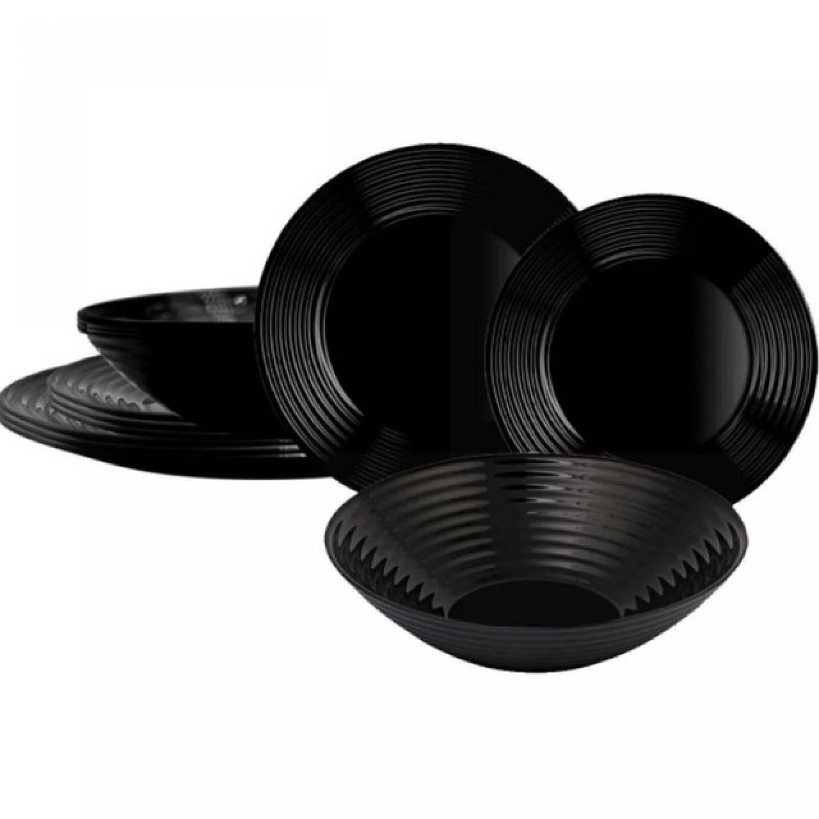 Luminarc 307-5483/5486E Vajilla Moderna Negra modelo Harena para 4 Personas de Vidrio con 12 piezas