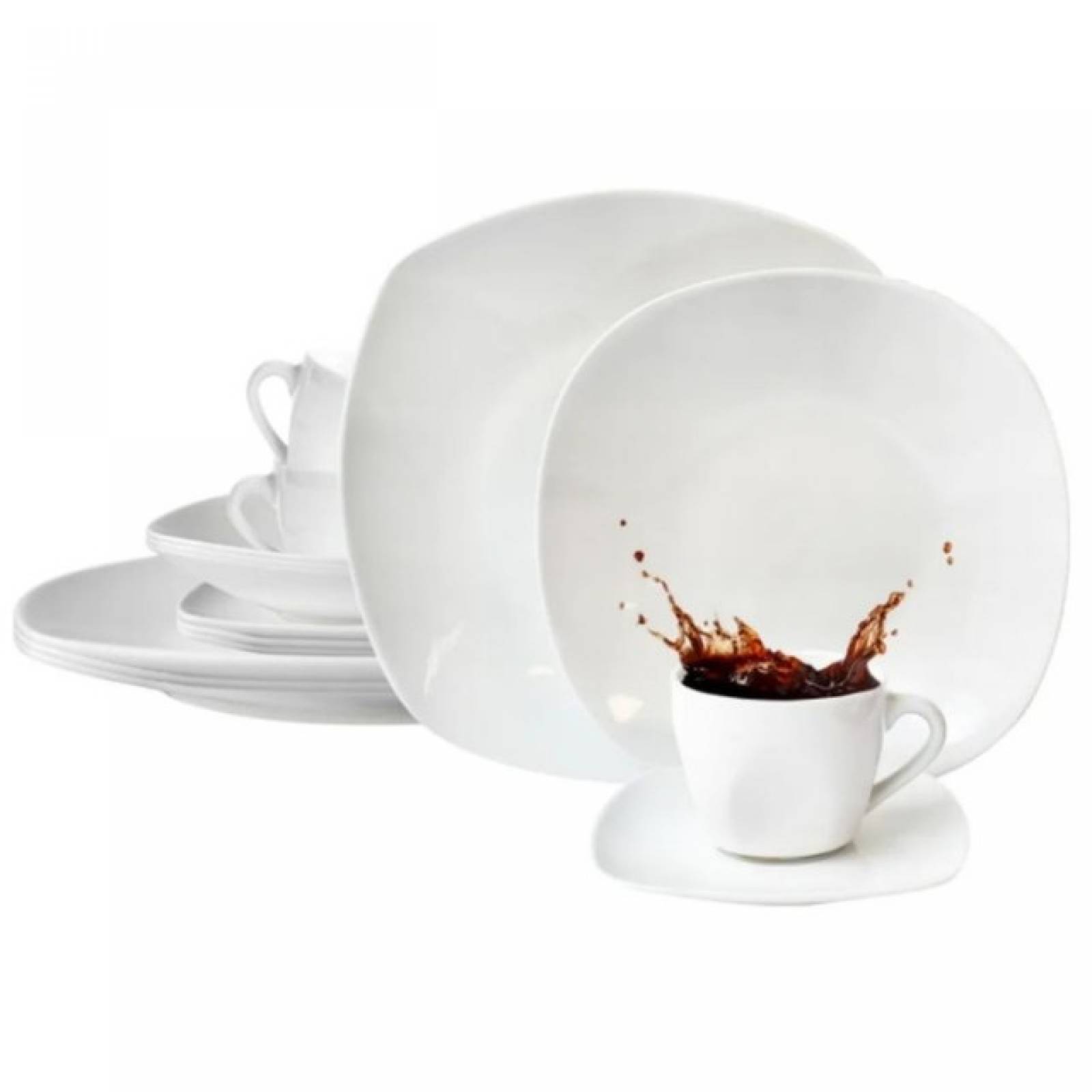 Dear 1693-77 Vajilla Moderna Cuadrada De Porcelana 16pzas Para 4 Personas