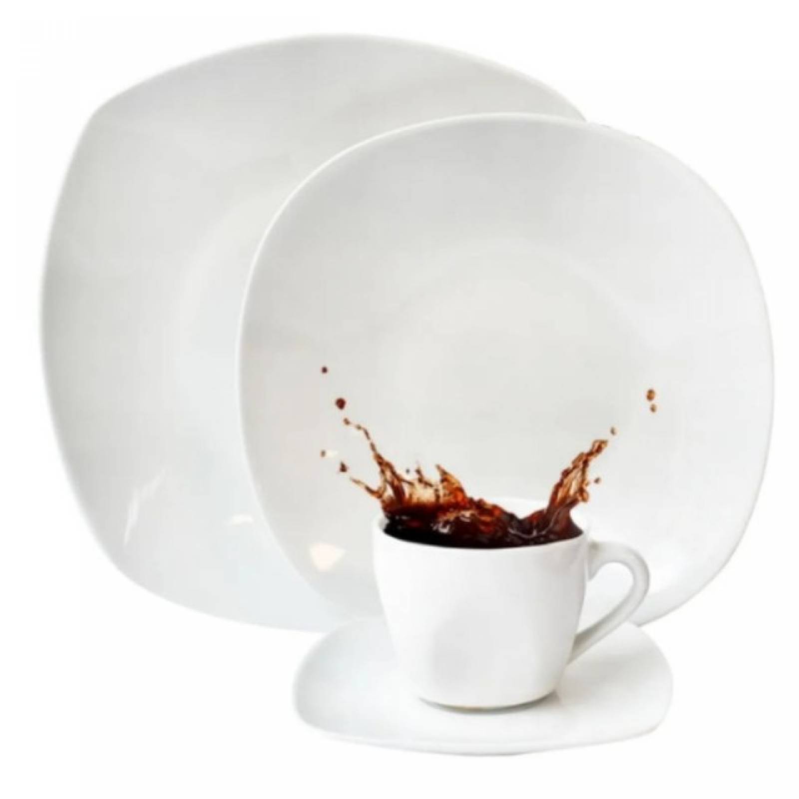 Dear 1693-77 Vajilla Moderna Cuadrada De Porcelana 16pzas Para 4 Personas