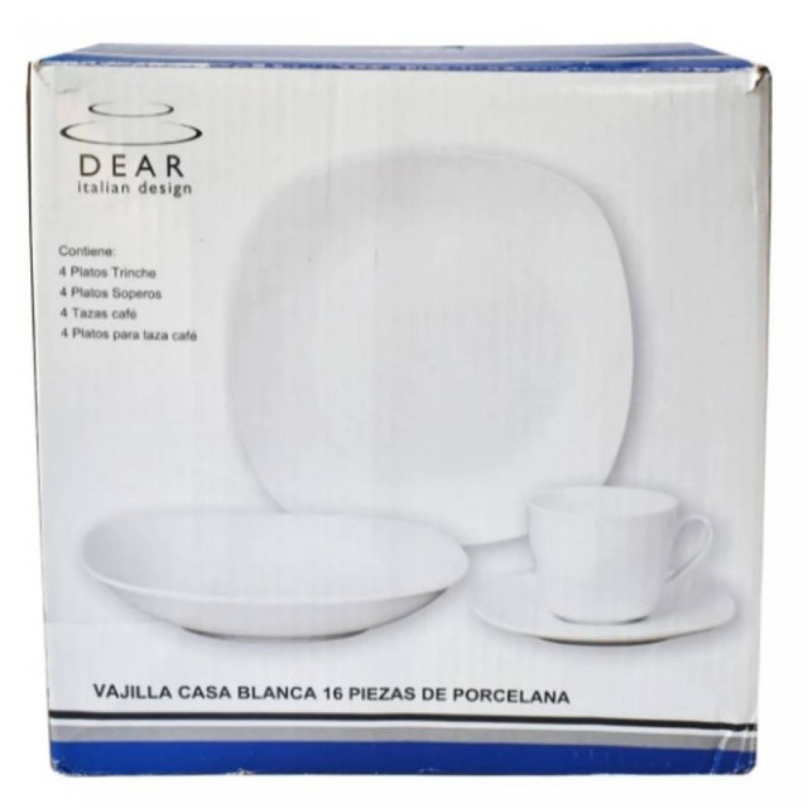 Dear 1693-77 Vajilla Moderna Cuadrada De Porcelana 16pzas Para 4 Personas