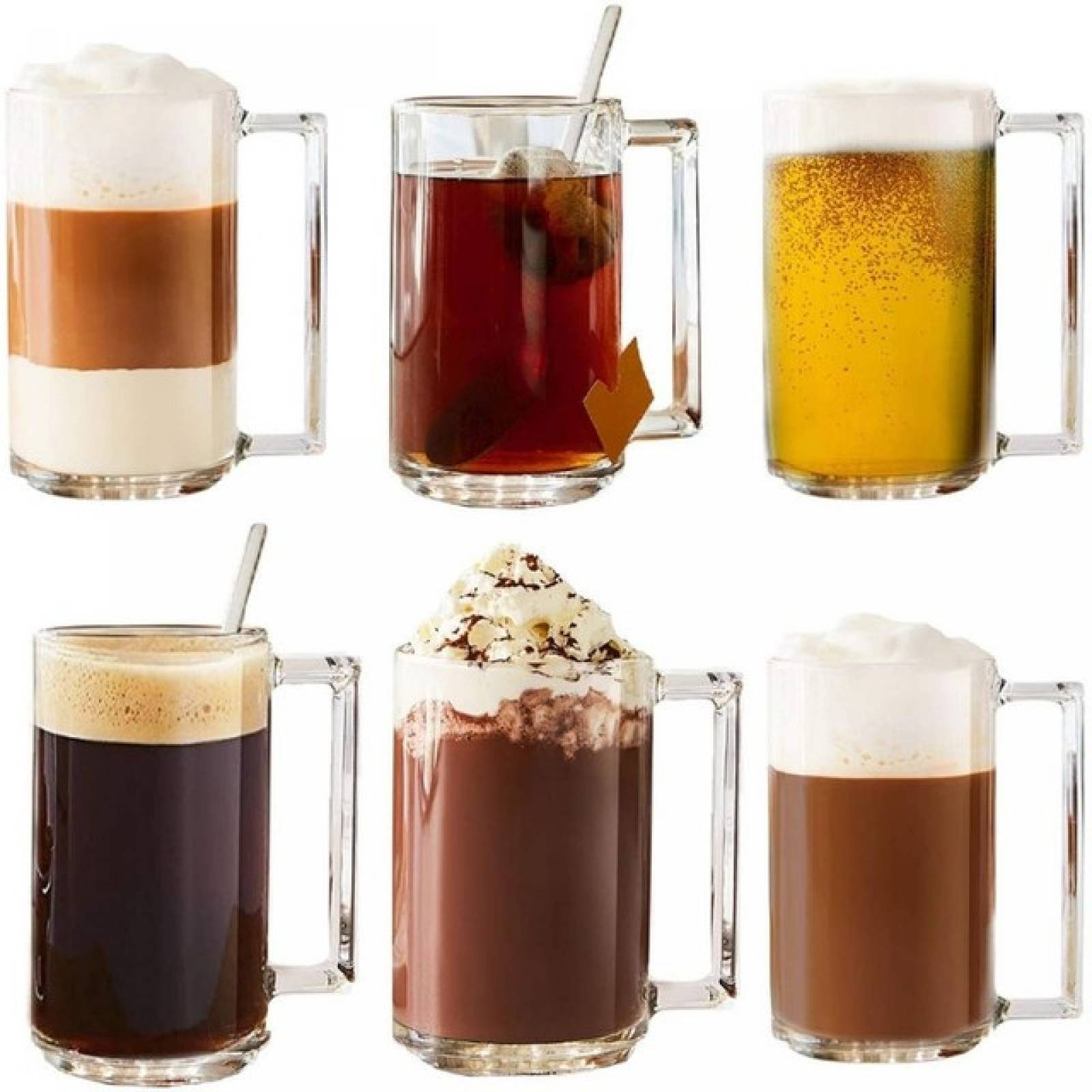 Luminarc 307-5569 Tarro de Vidrio Cerveza o Café Capuchino Bonne Heure, 400 Mililitros, 6 Piezas, Transparente