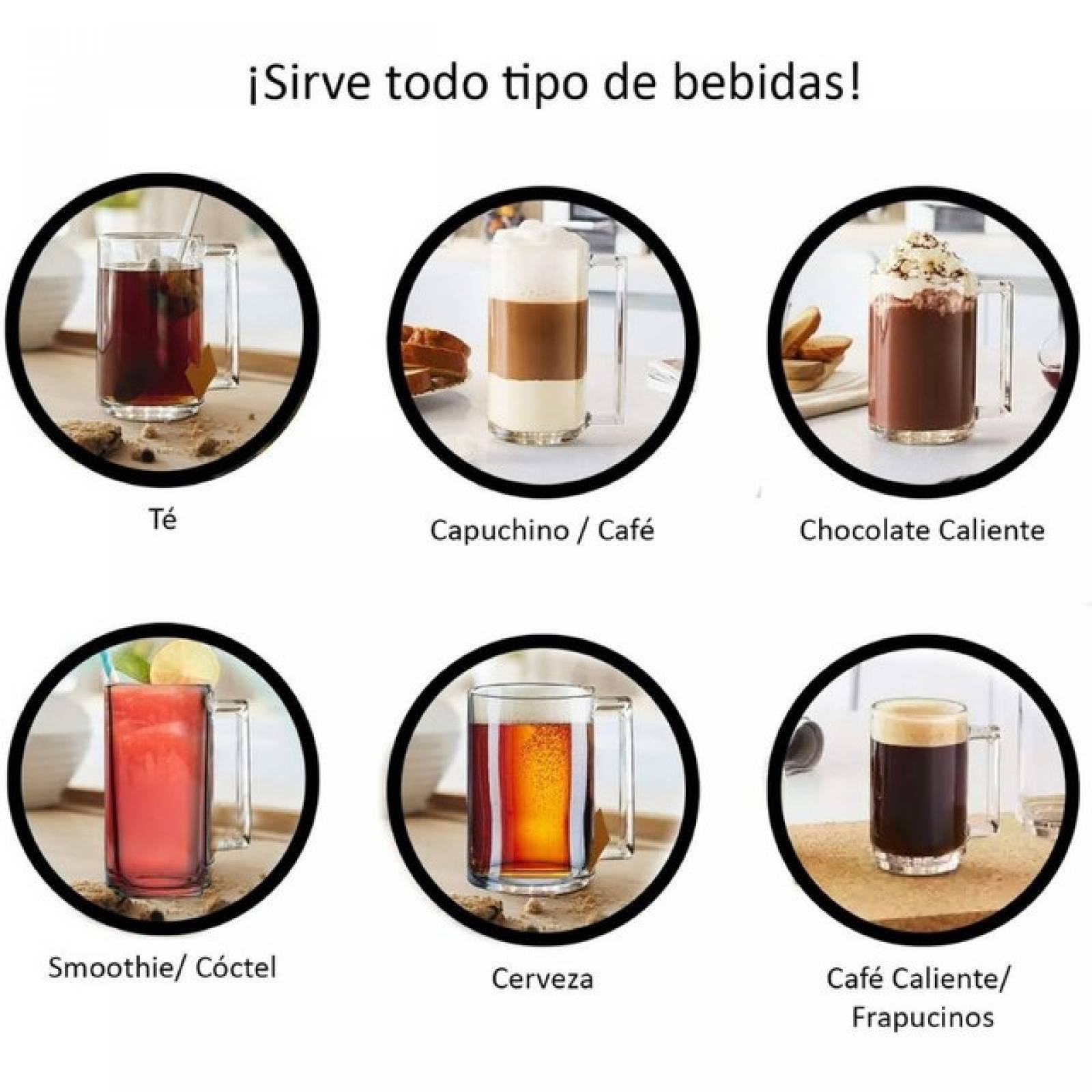Luminarc 307-5569 Tarro de Vidrio Cerveza o Café Capuchino Bonne Heure, 400 Mililitros, 6 Piezas, Transparente