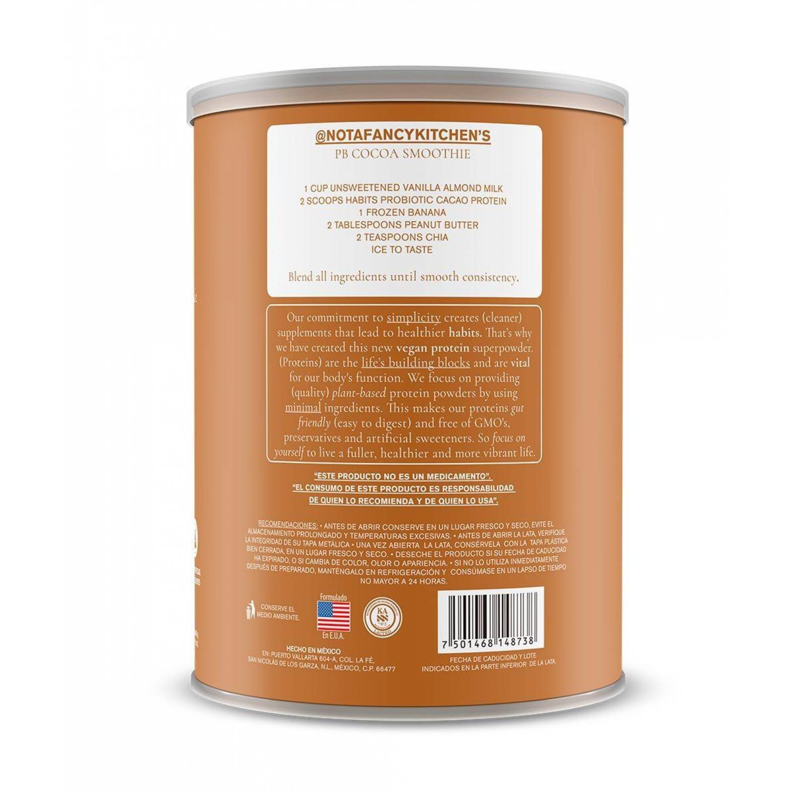 Proteína Habits Vegana Sabor Cacao 488 g 