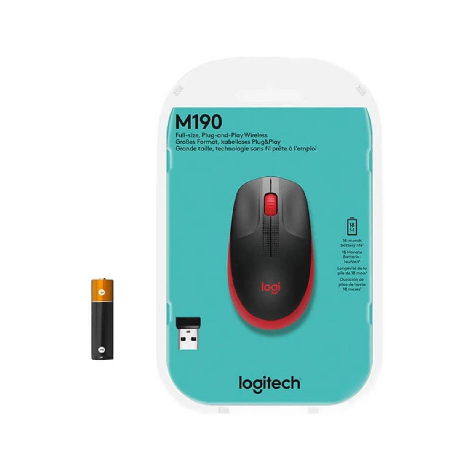 Mouse Inalámbrico Logitech  M190 Rojo