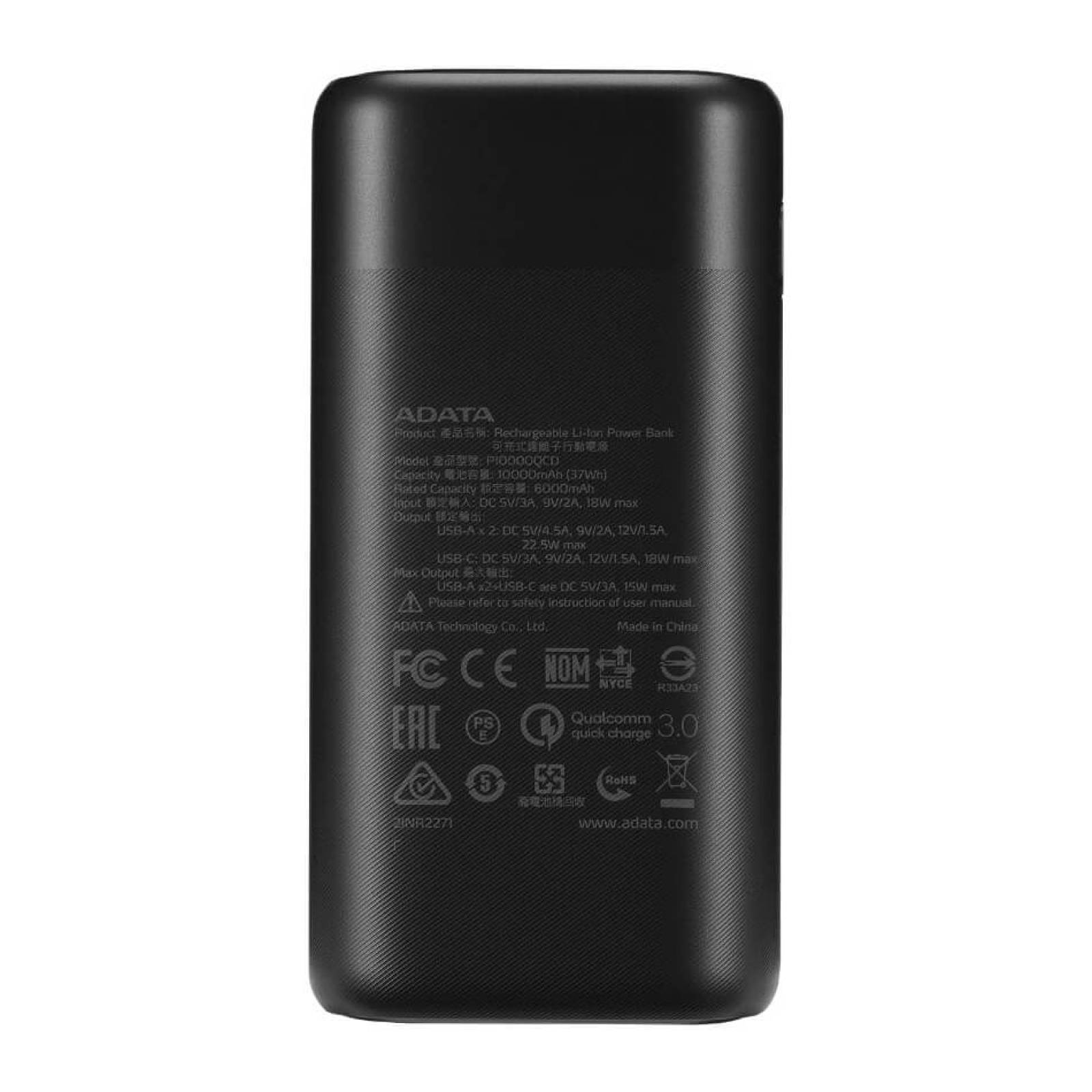 Power Bank Adata P10000qcd 10000mah Pantalla Digital Negro