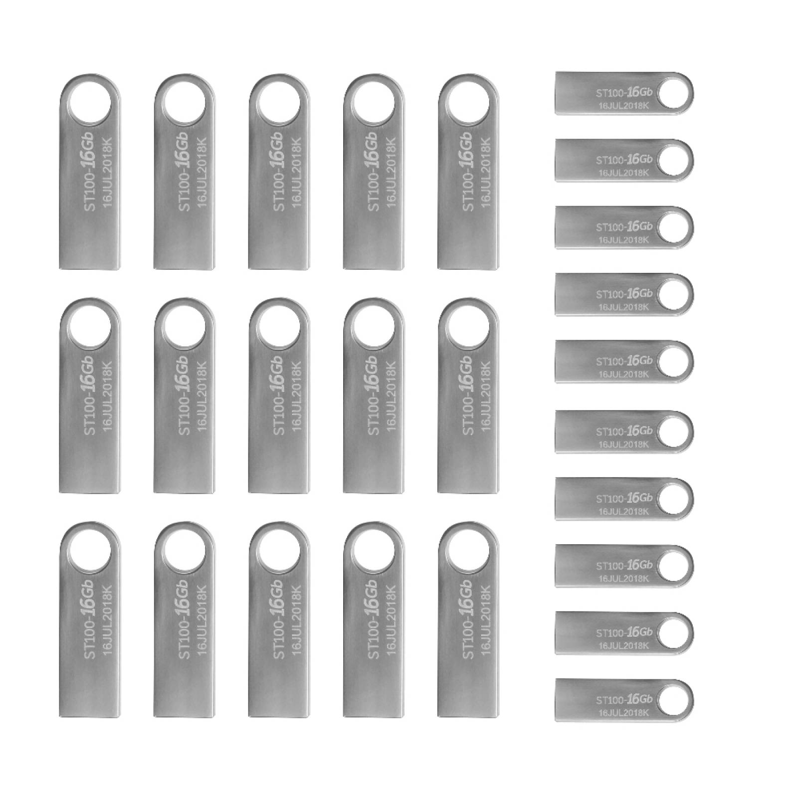 Kit 25 Memoria Usb 16gb Stylos Tech St100 2.0 Plateado