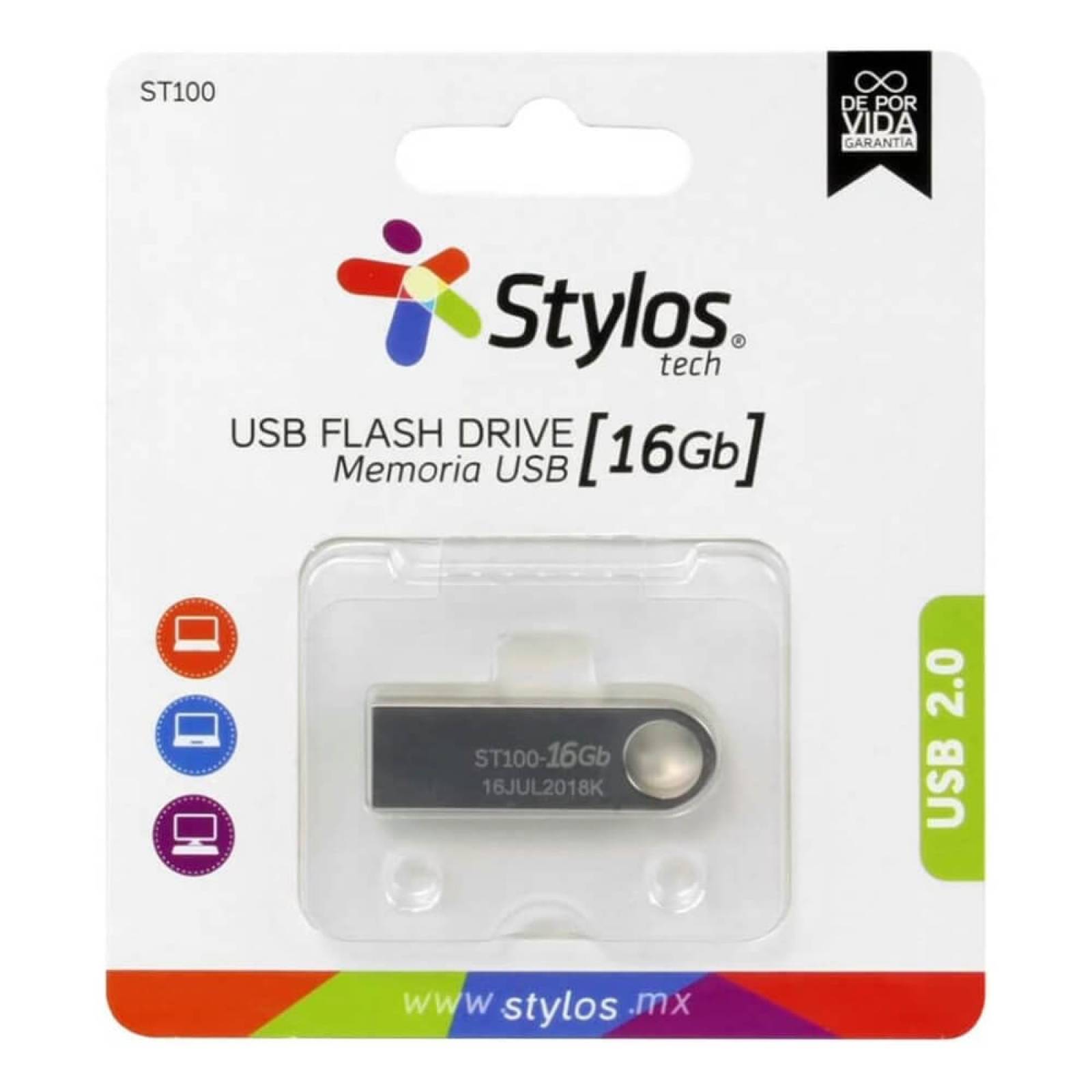 Kit 25 Memoria Usb 16gb Stylos Tech St100 2.0 Plateado