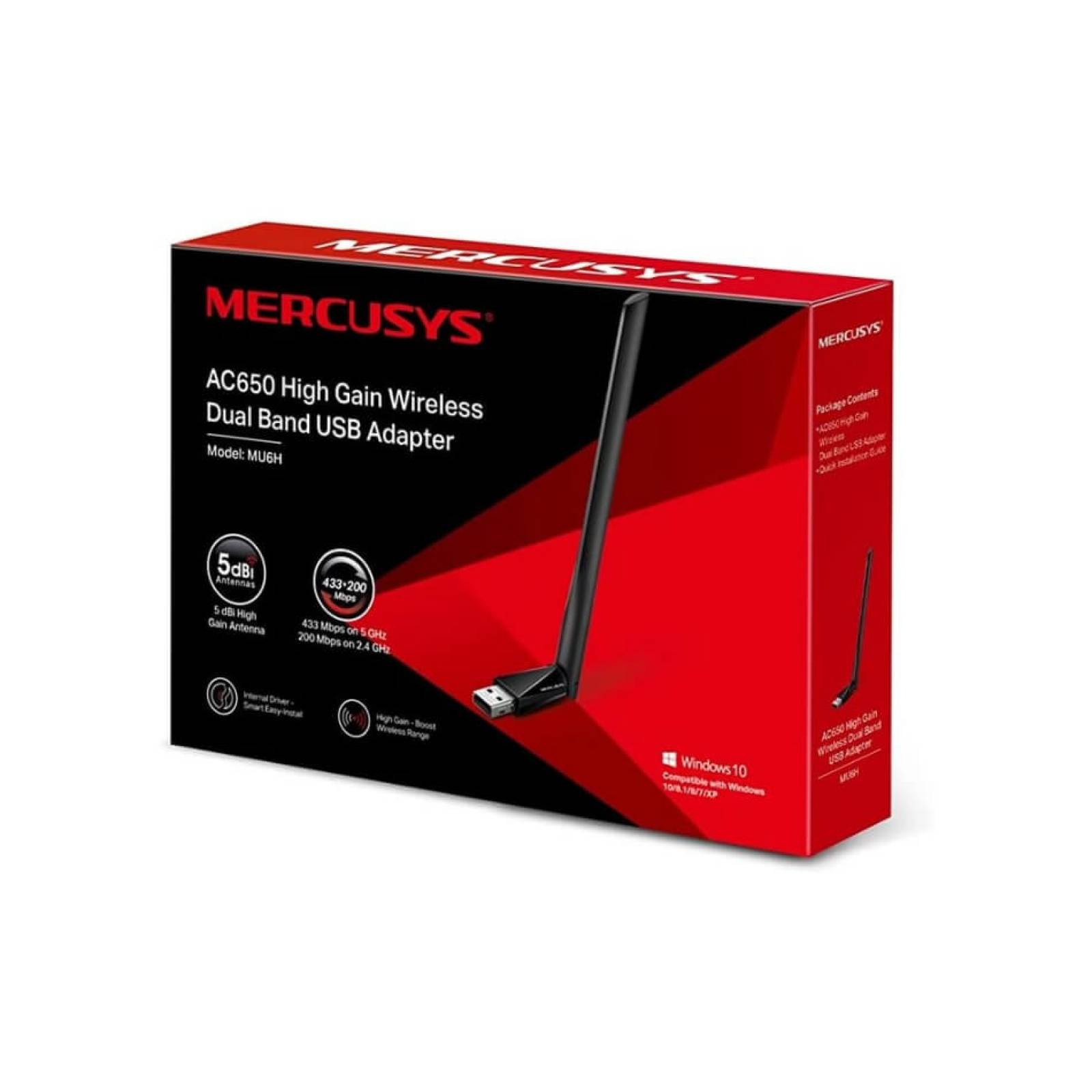 Adaptador Red Inalambrico Usb Mercusys Mu6h Wifi Banda Dual