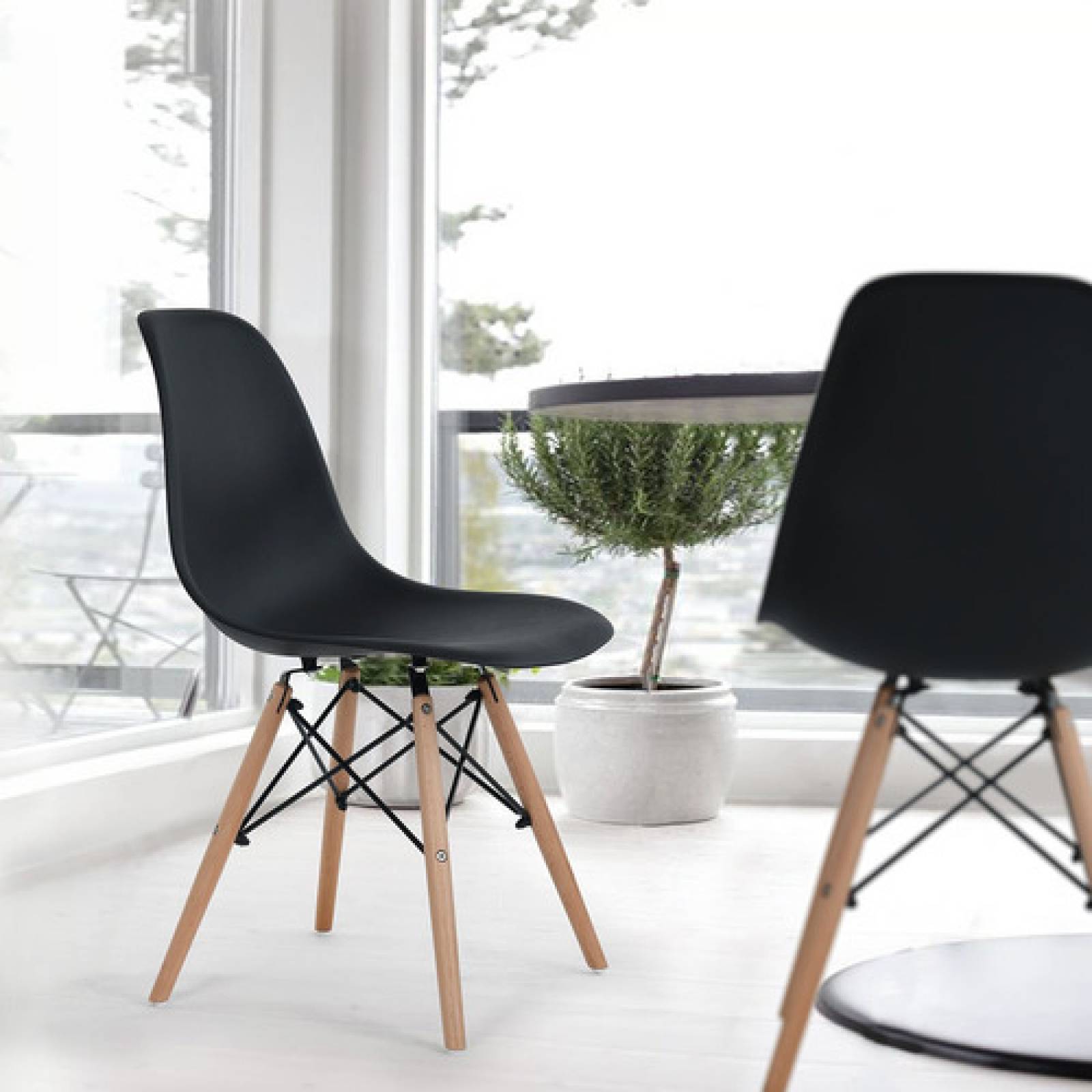 Silla Eames Negra Moderna Madera 