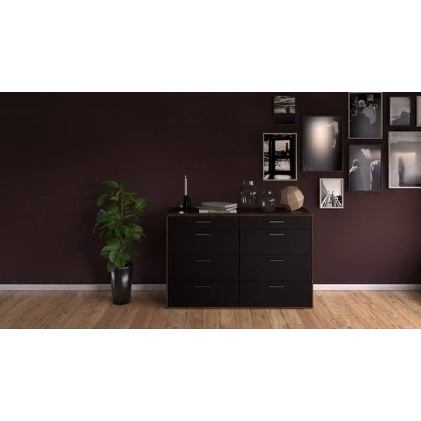 Cajonera Cómoda Negra De Madera Minimalista Tugow