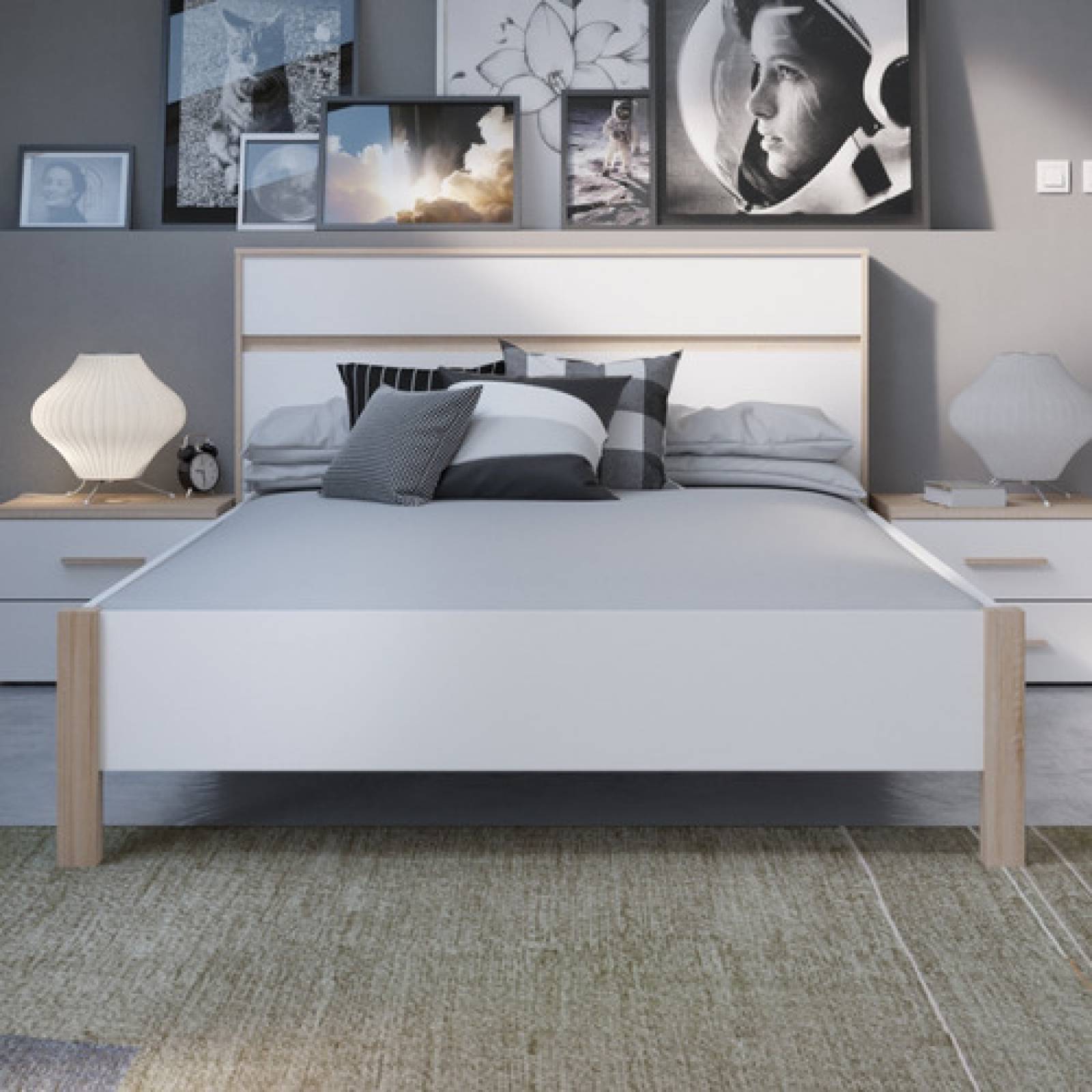  Base Para Cama Matrimonial De Madera Tugow  Blanca