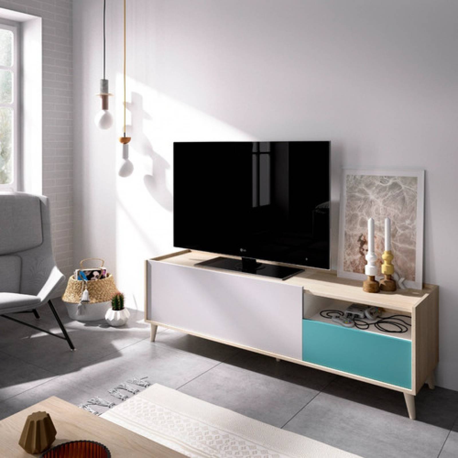 Mesa Rack Mueble Para Tv Multicolor Moderno Amplio Tugow