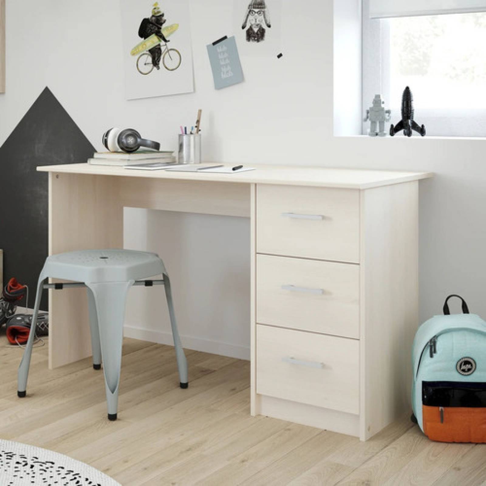 Escritorio Con 3 Cajones Acacia Adaptable Tugow 