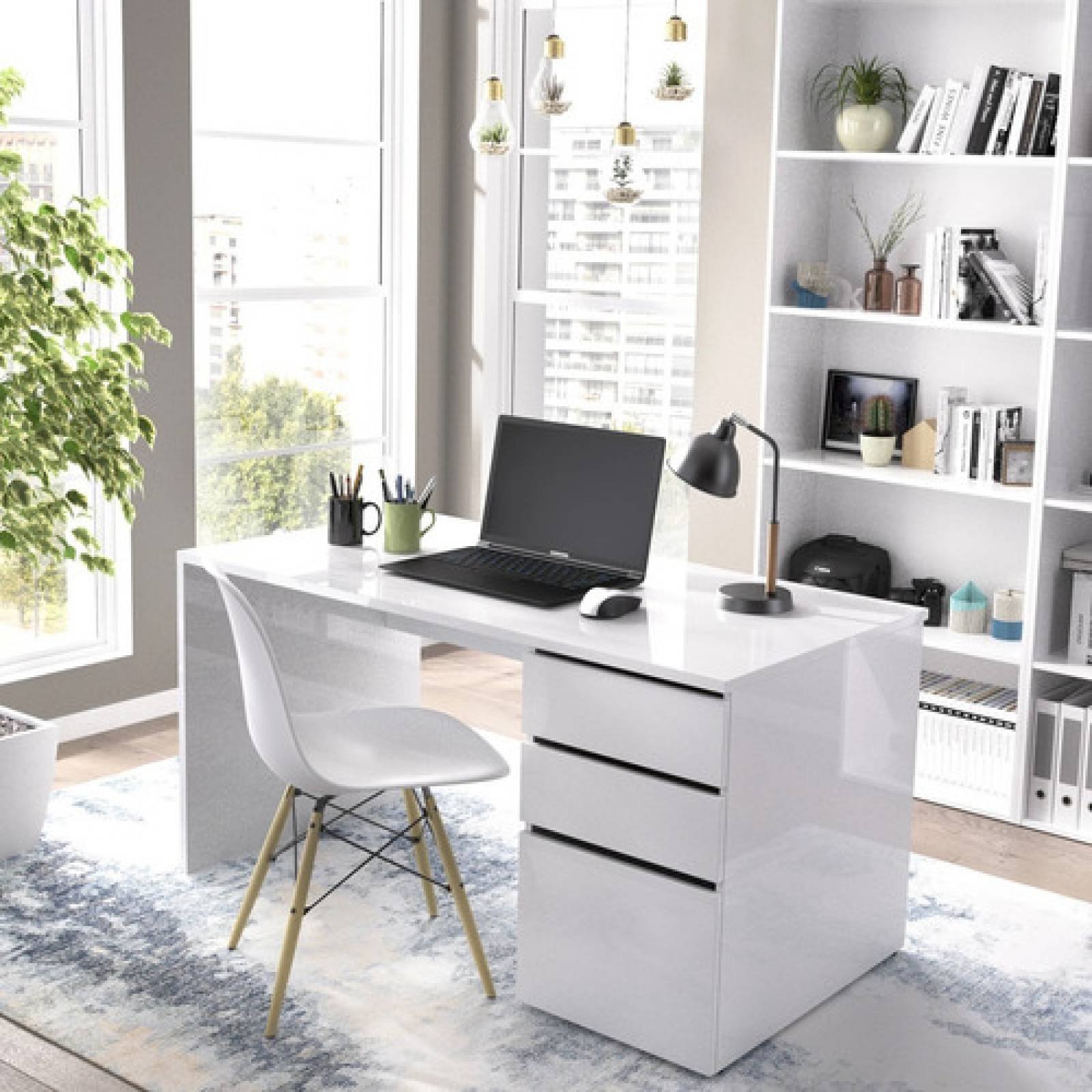 Escritorio Amplio Tugow Blanco Brillante Envio Gratis