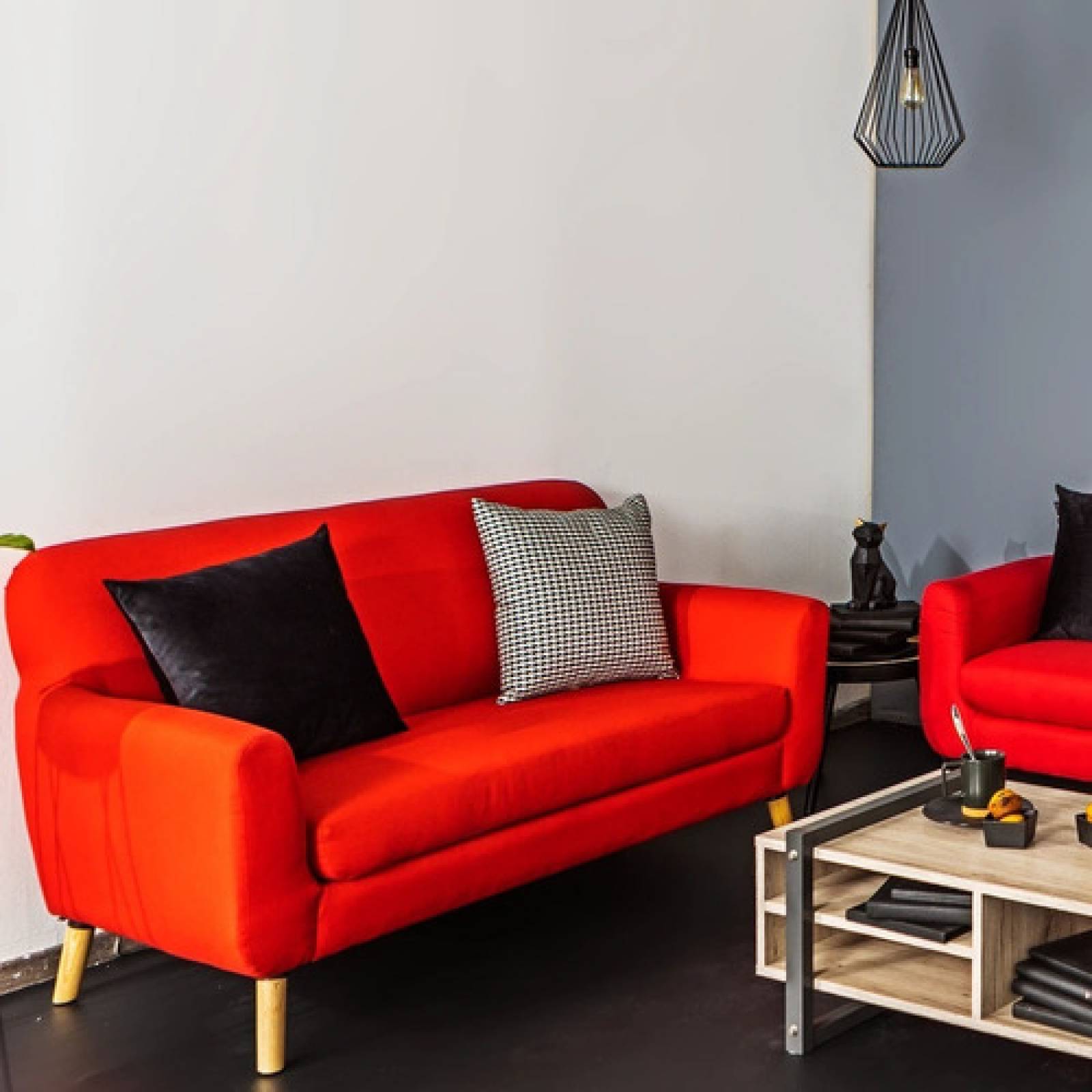 Sillon Rojo Sofa Minimalista 3 Plazas Salas Modernas Tugow