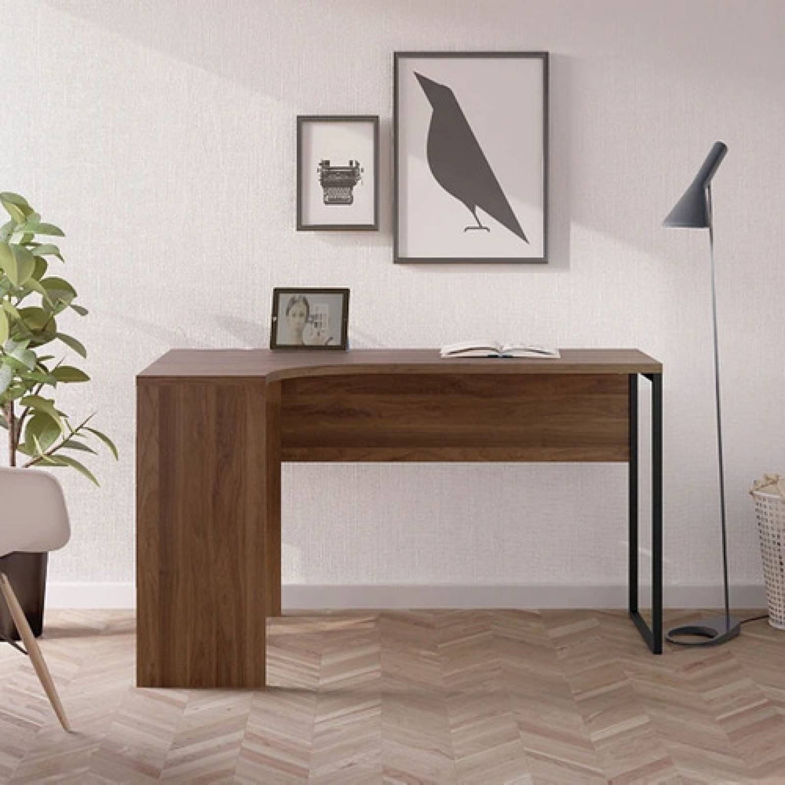 Escritorio L Color Nogal 2 Cajones Estilo Nordico Tugow