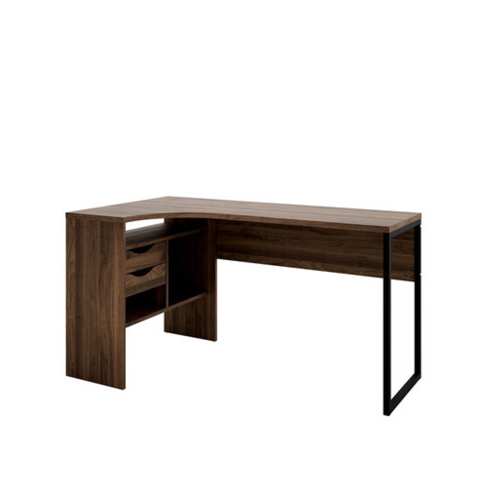 Escritorio L Color Nogal 2 Cajones Estilo Nordico Tugow